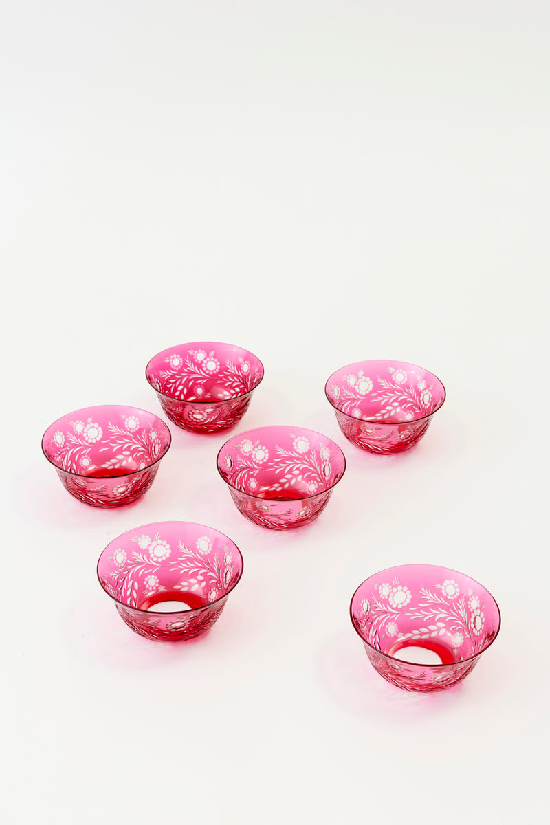 SET OF 6 VINTAGE STEUBEN CRANBERRY BOWLS