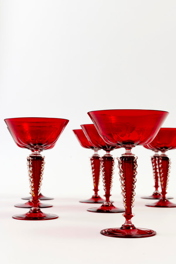 SET OF 8 VINTAGE VENETIAN RED CHAMPAGNE COUPES