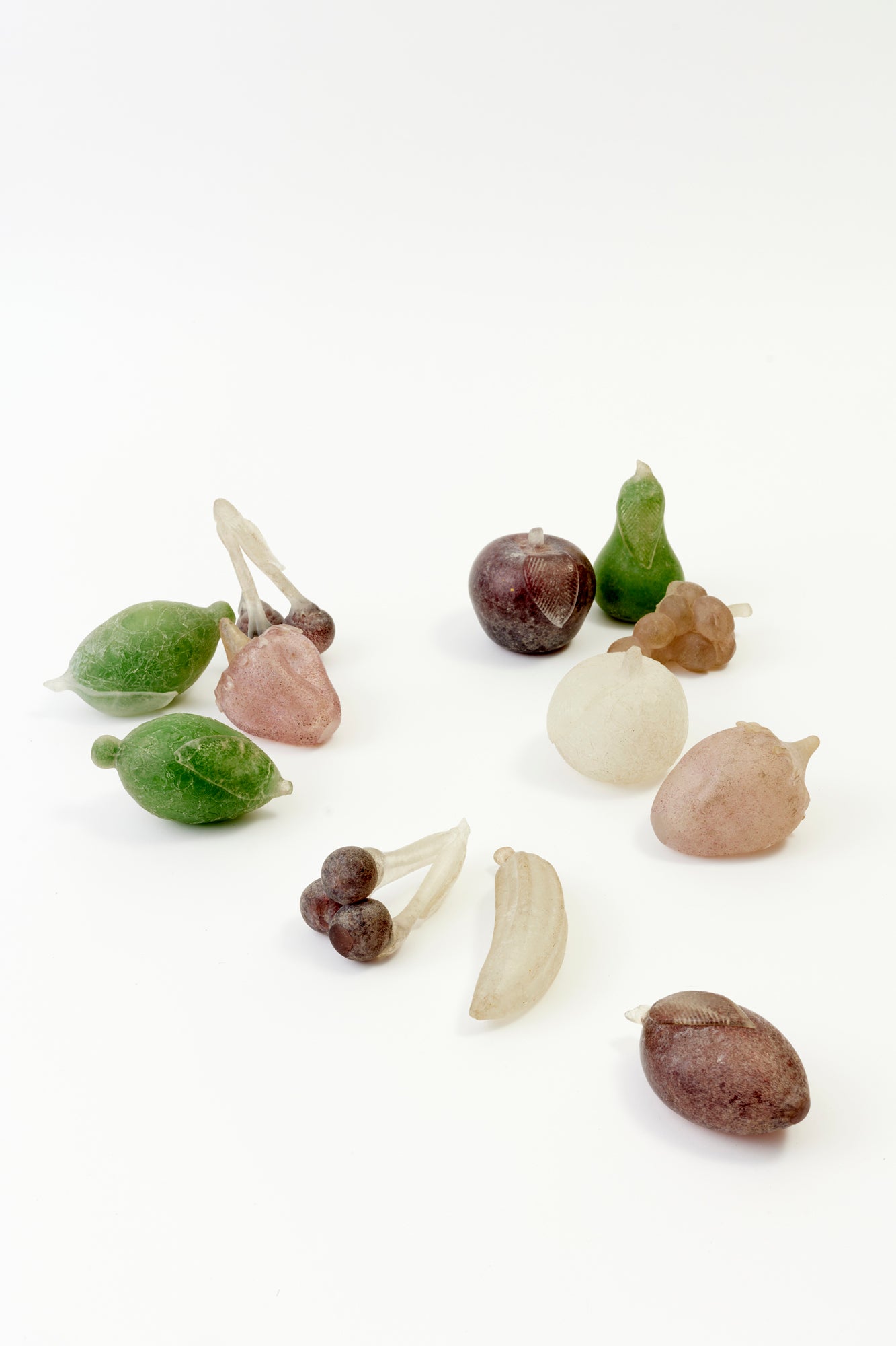 A collection of glass fruit from Venice.