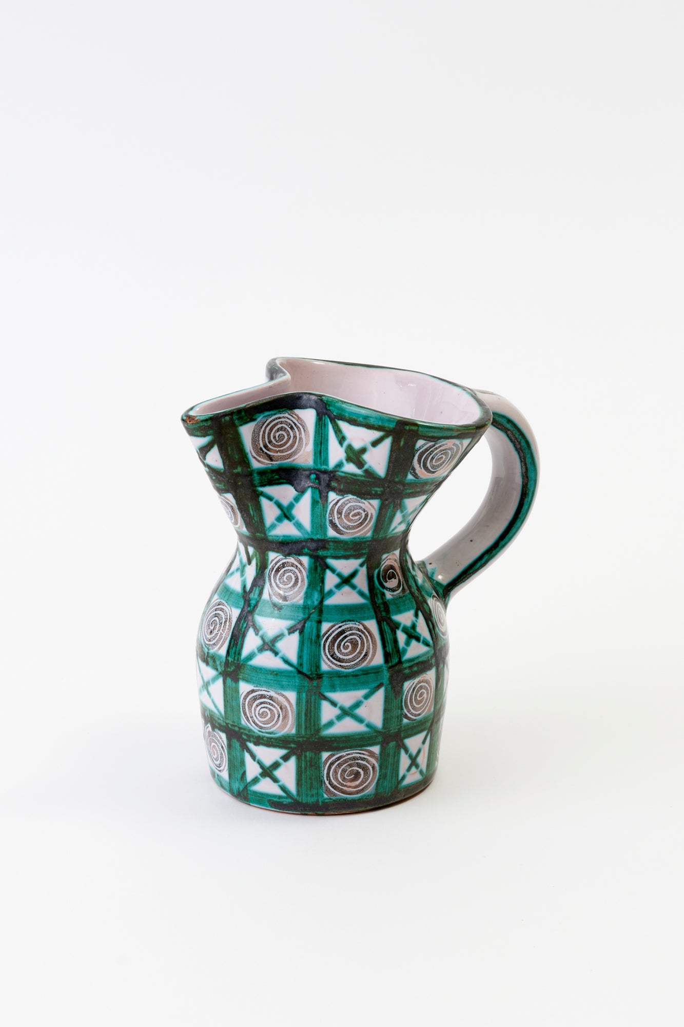 Original Robert Picault ceramic pitcher handcrafted in Vallauris, France in the early 1950s using copper and iron oxide to create a one of a kind glaze.