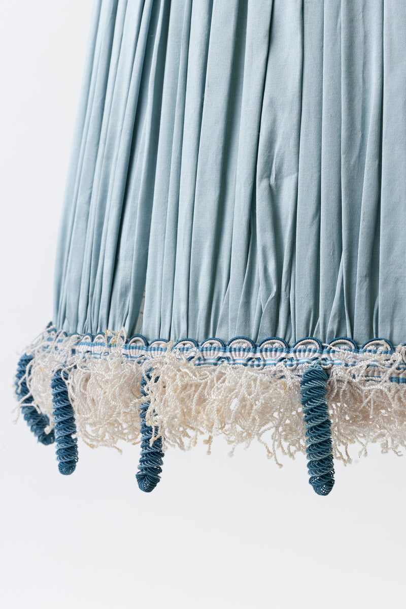 FRENCH BLUE SILK TRIMMED TABLE LAMP SHADE