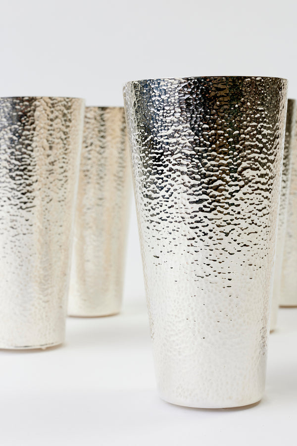 SET OF 6 HAMMERED SILVER TUMBLERS
