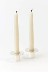 SET OF 2 SILVER DECO TAPER CANDLE HOLDERS