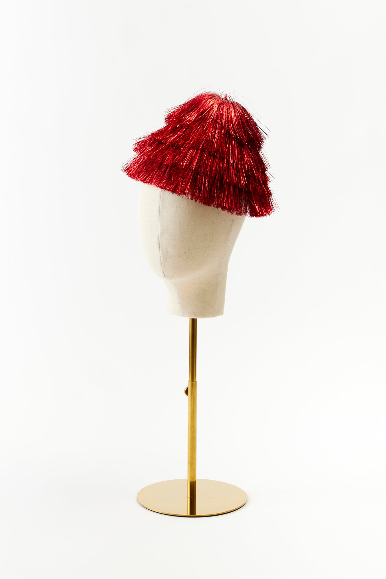 Red tinsel hat. Perfect for Christmas.