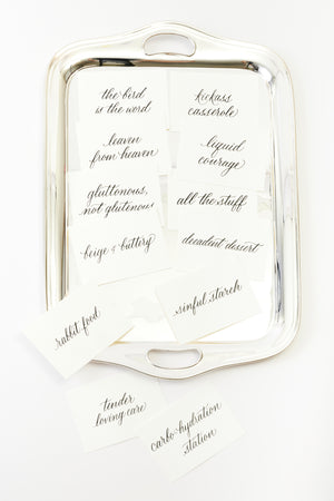 SET OF 12 CALLIGRAPHED BUFFET LABELS
