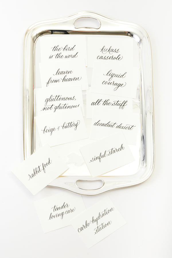 SET OF 12 CALLIGRAPHED BUFFET LABELS