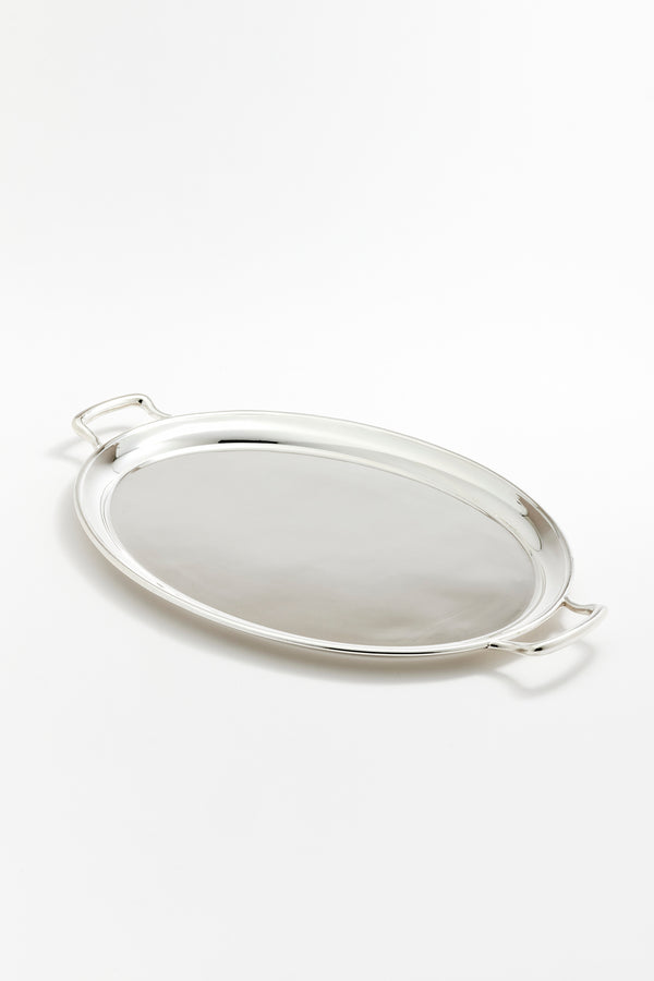 VINTAGE ROUND ENGLISH SILVER TRAY WITH HANDLES