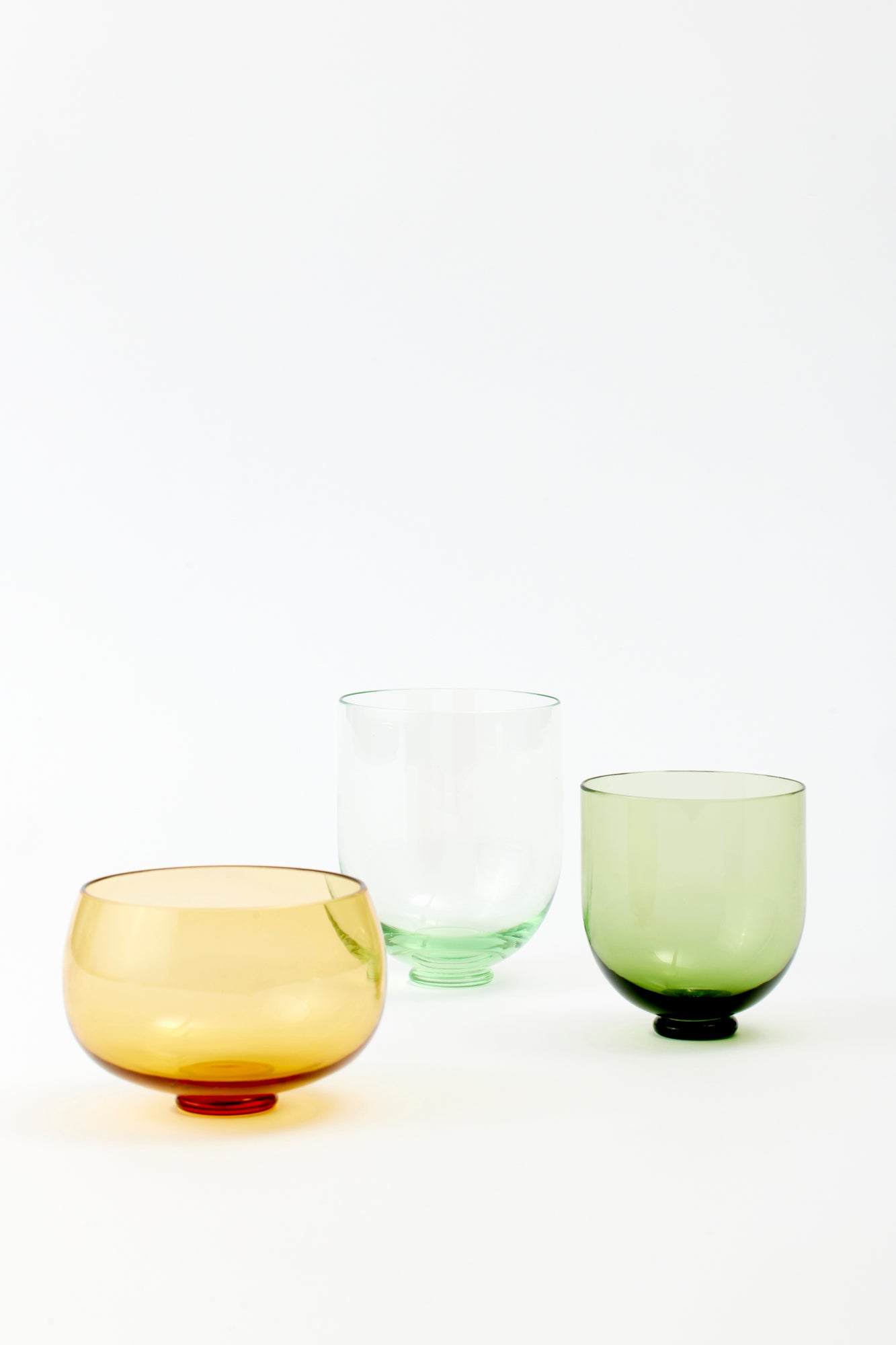 A modular marvel from Murano, this set includes two glasses for water and wine and a bowl for dessert.