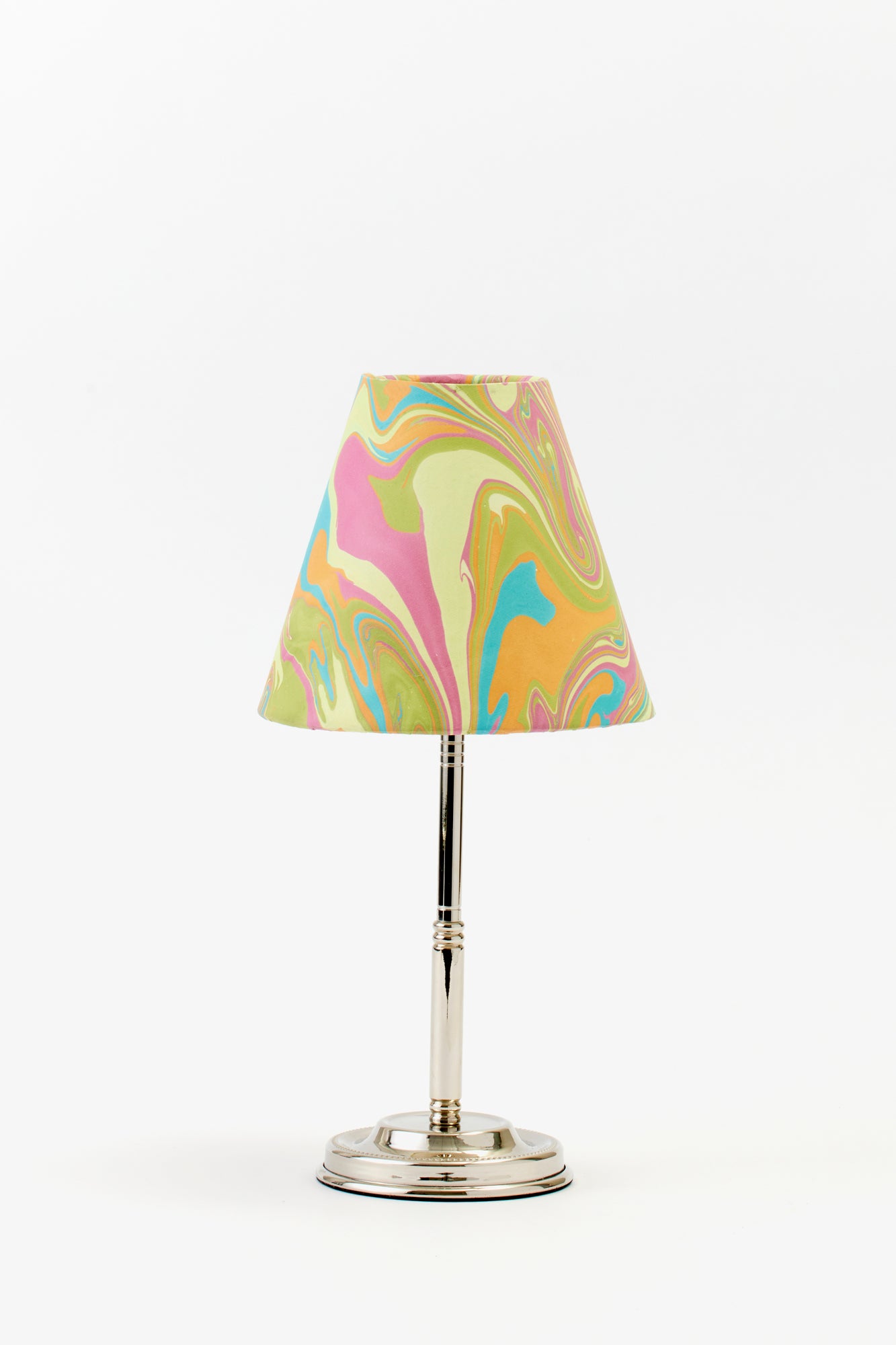 Colorful marbled paper lamp shade.