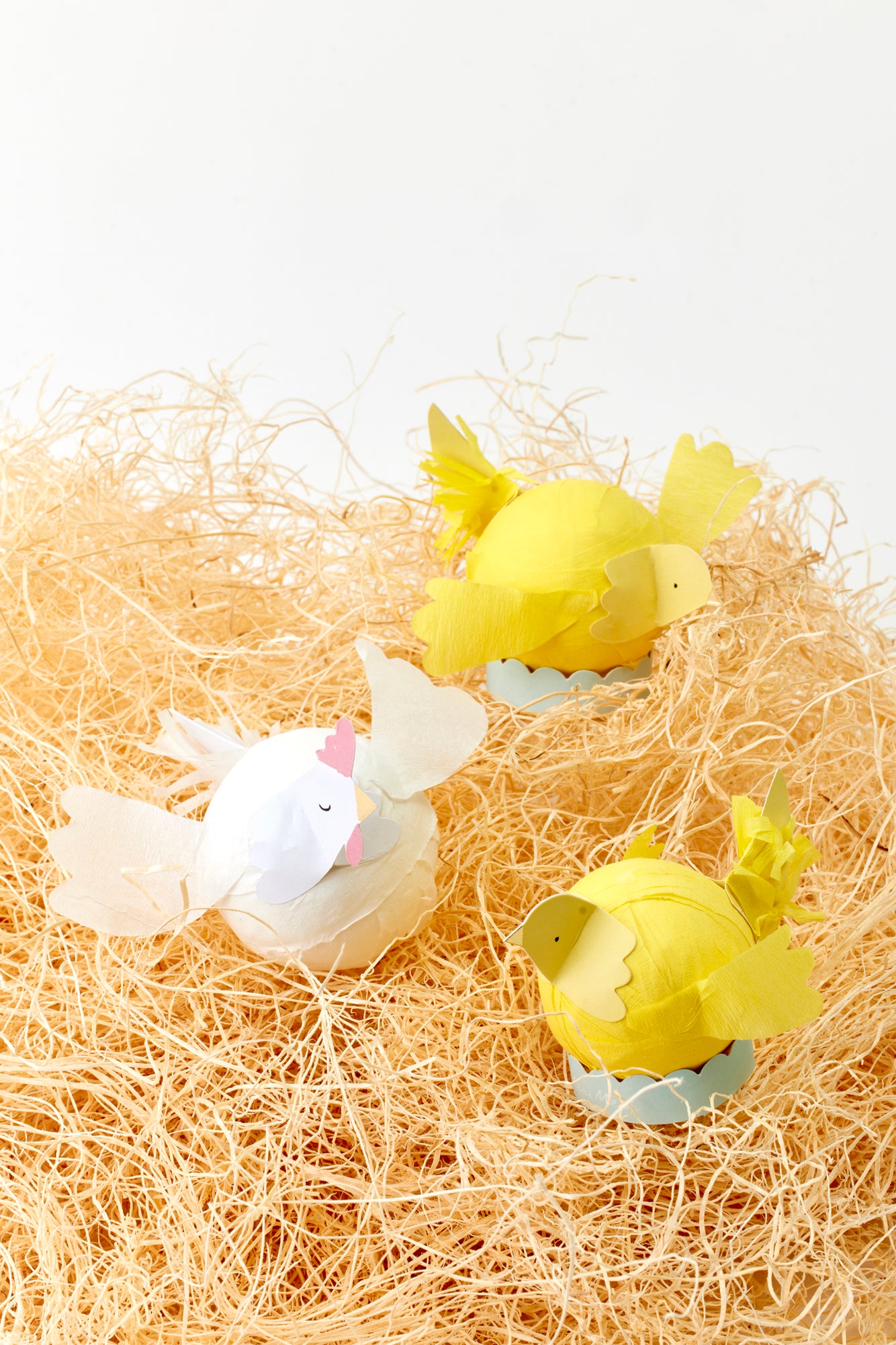 Paper hens and chicken surprise balls for your Easter morning.