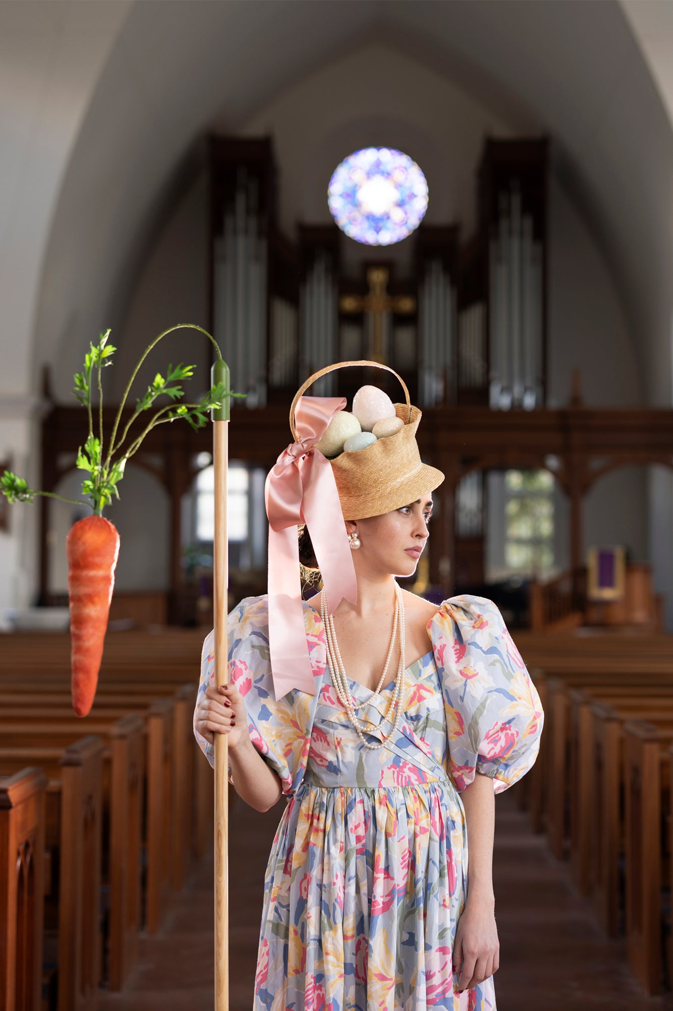 Handmade easter basket hat with eggs. 