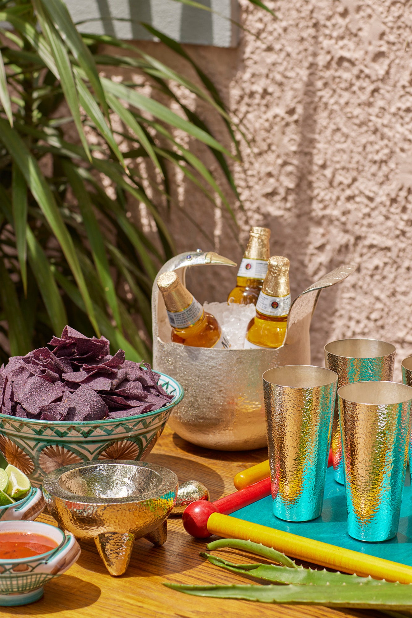 Hammered silver-plated molcajete for guacamole.