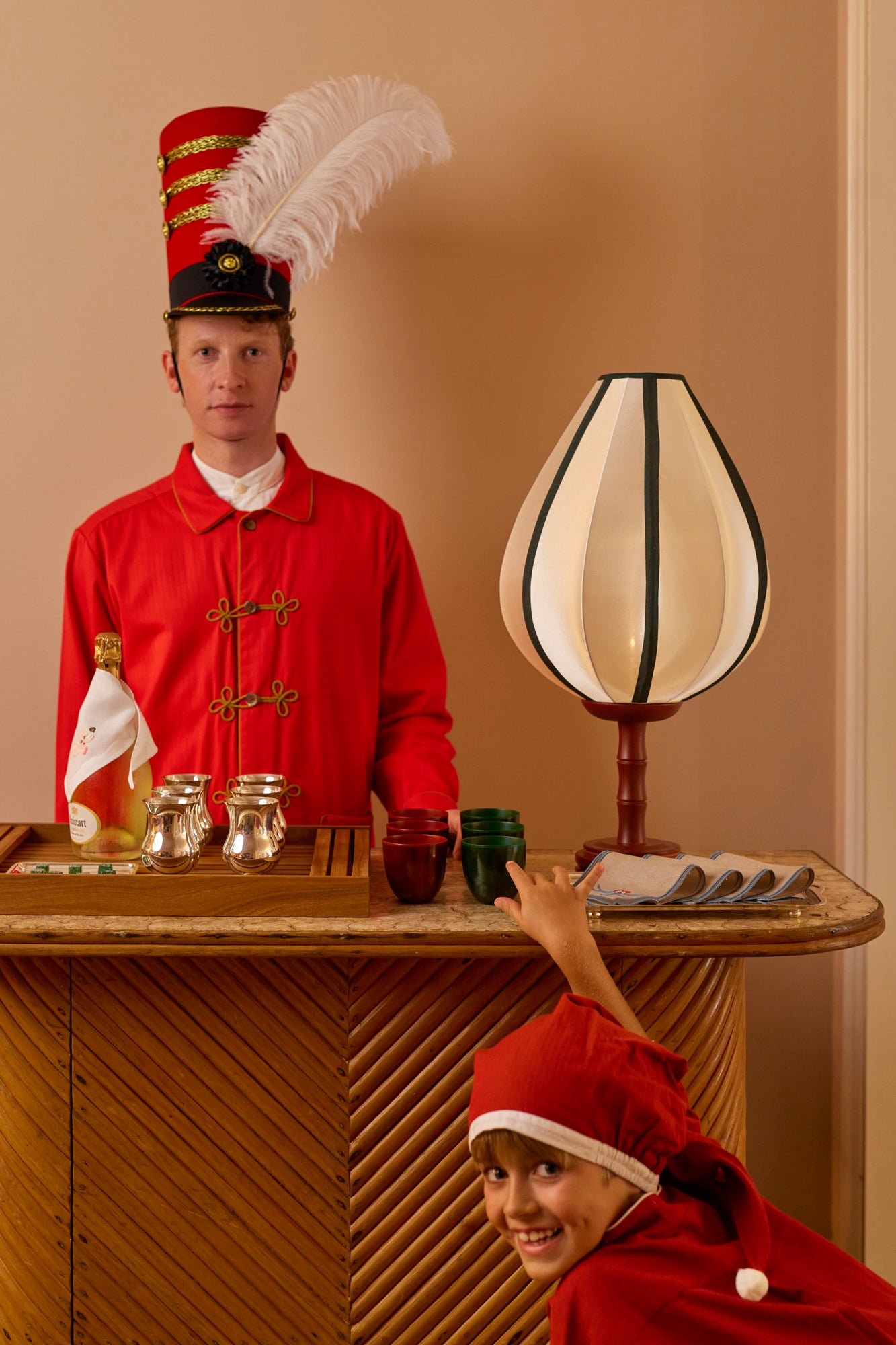 Red and white Christmas pajamas.