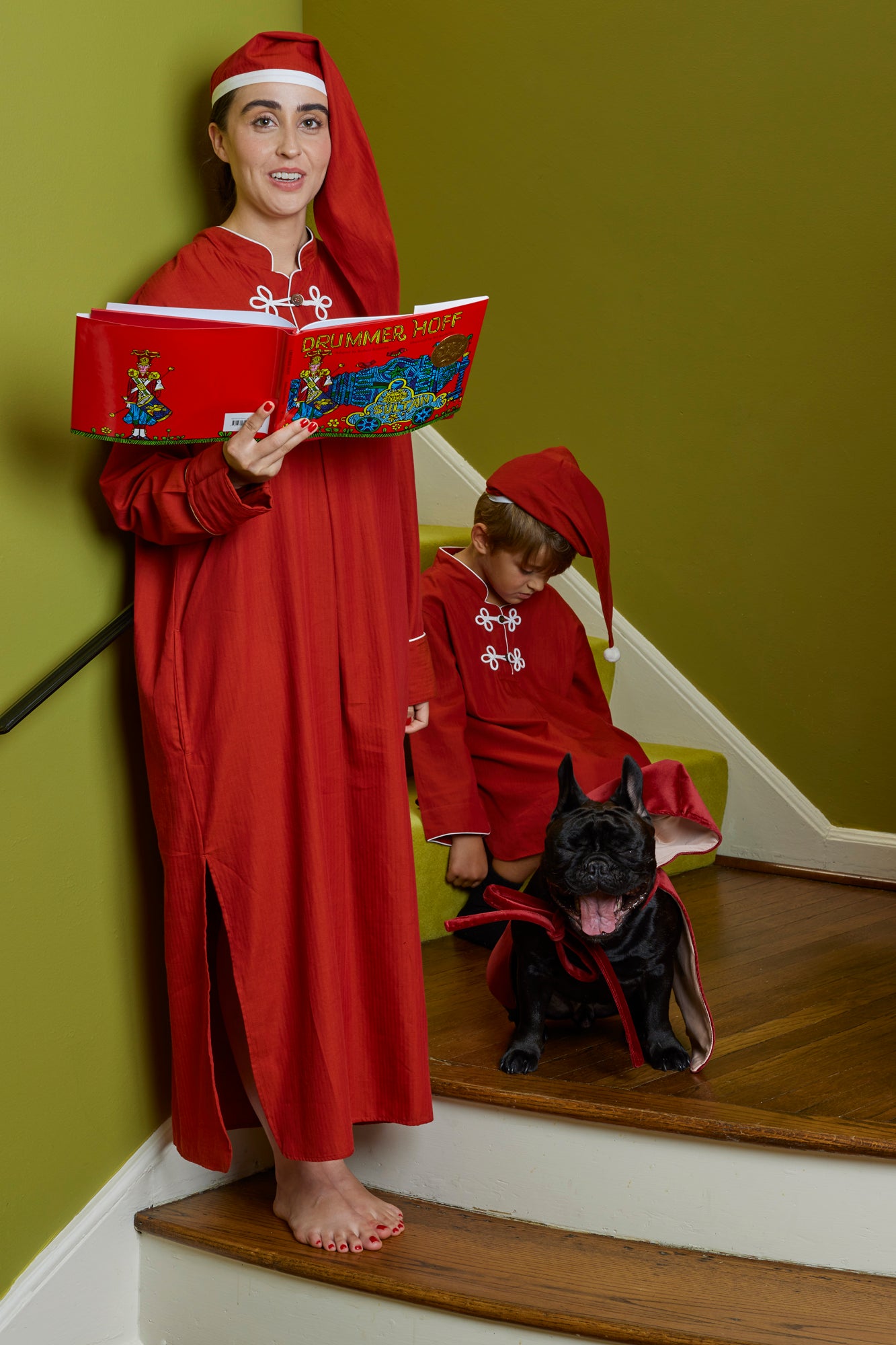 Red and white Christmas pajamas.