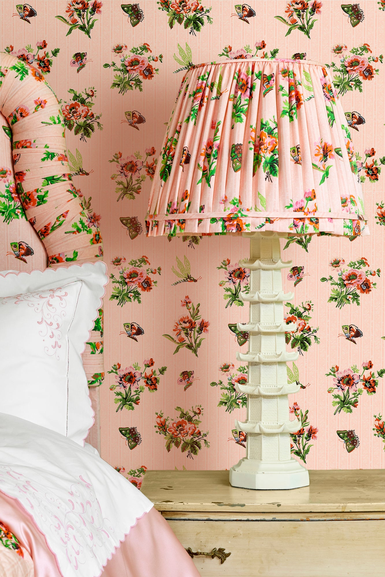 ABIGAIL BUTTERFLY CHINTZ PLEATED LAMP SHADE