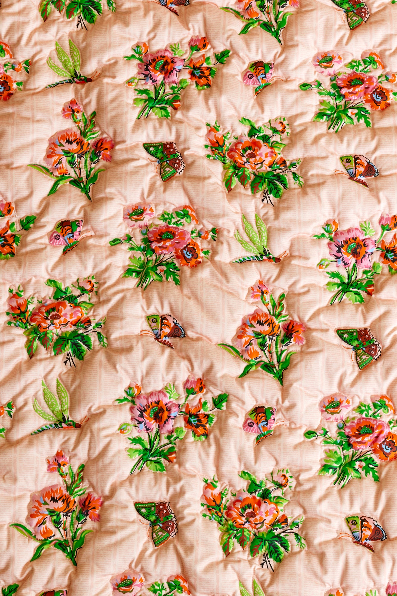 ABIGAIL BUTTERFLY CHINTZ HEADBOARD, BED SKIRT & QUILTED COVERLET