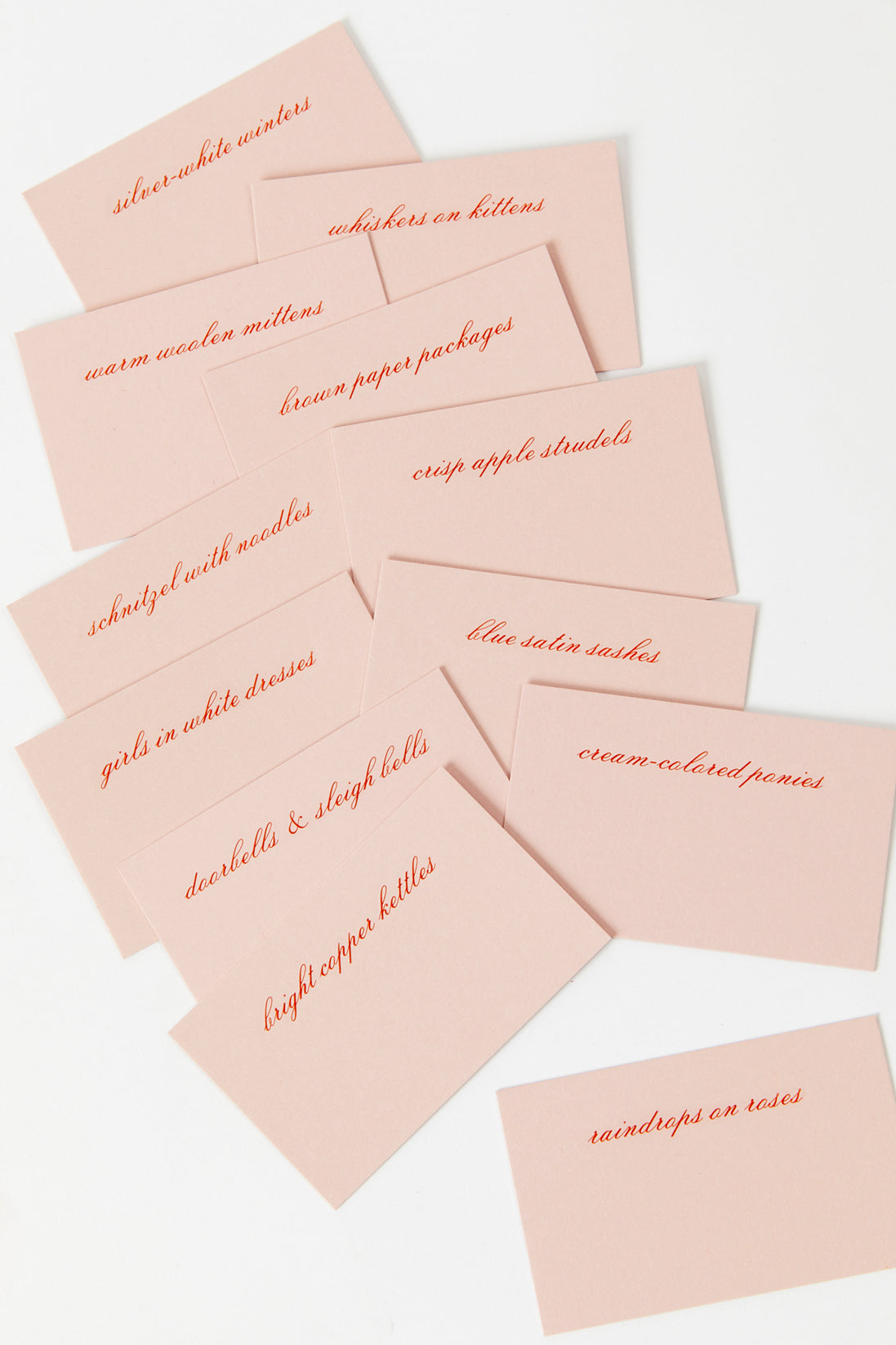 Set of 12 place cards engraved on heavy cardstock. Inspired by Sound of Music.