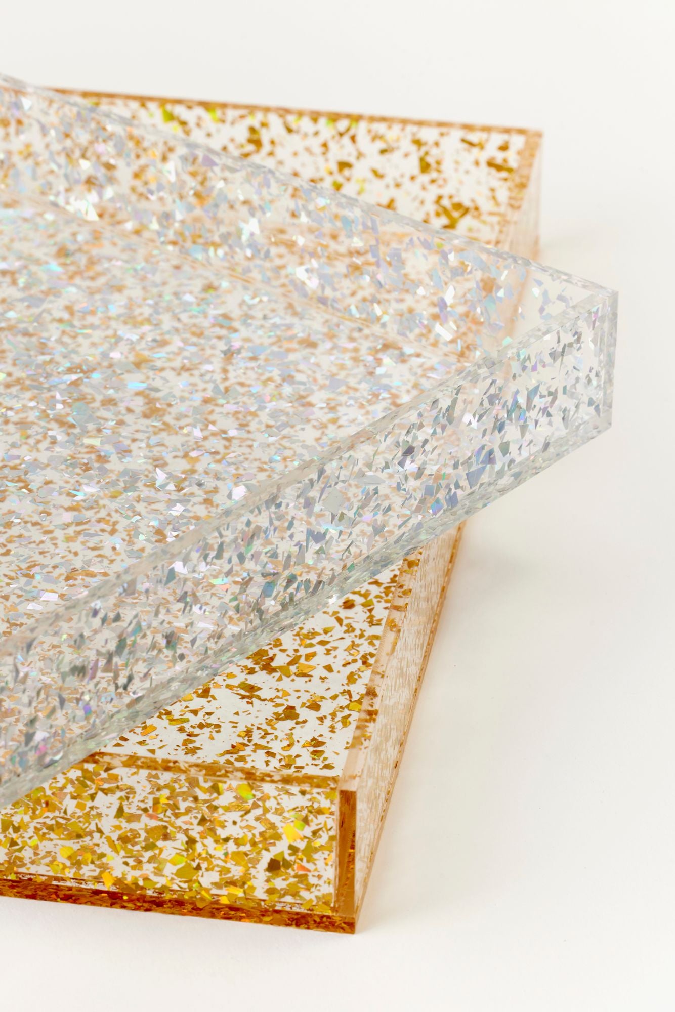 Gold and silver glitter tray.