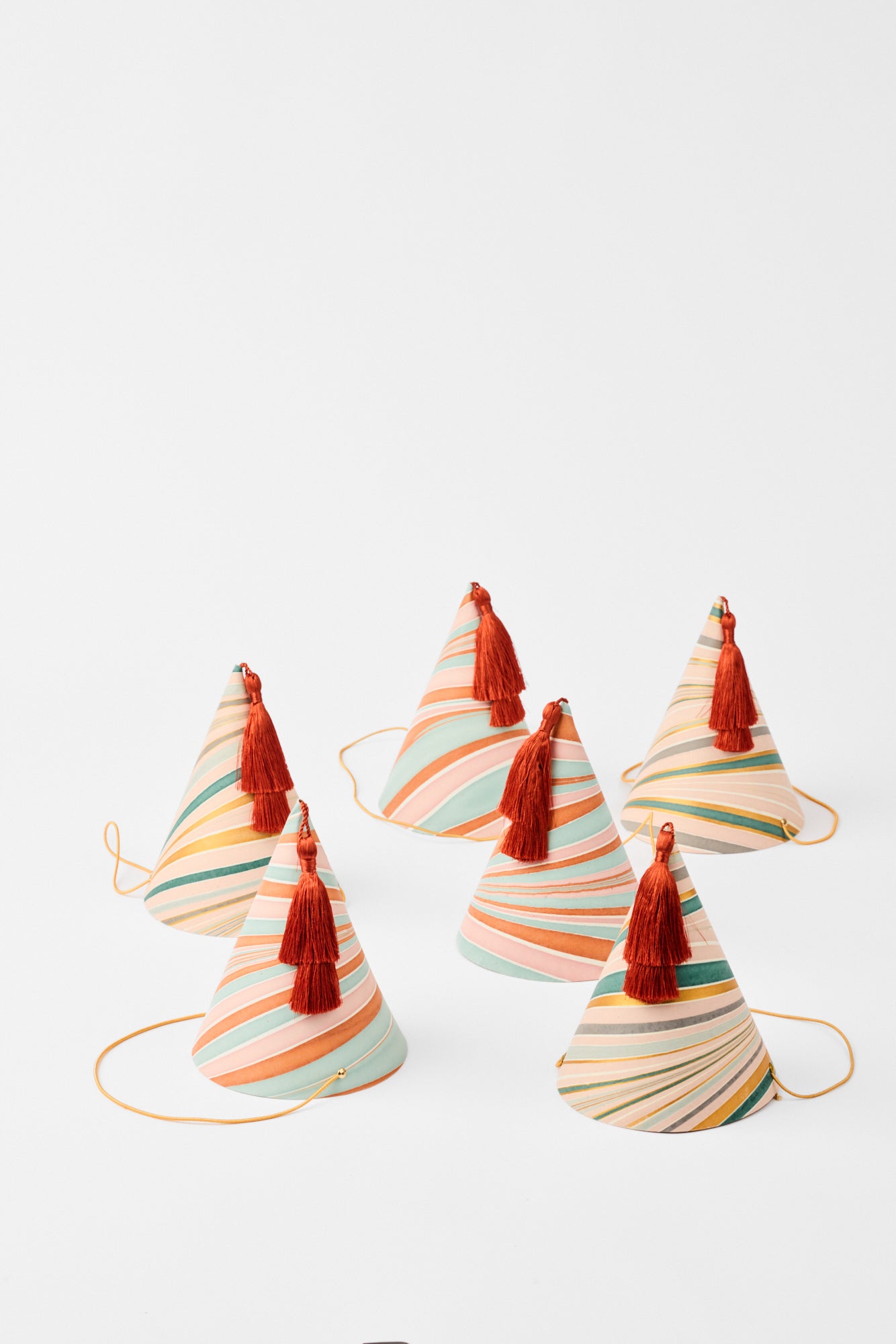 SET OF 6 ICE CREAM SWIRL MARBLED PARTY HATS