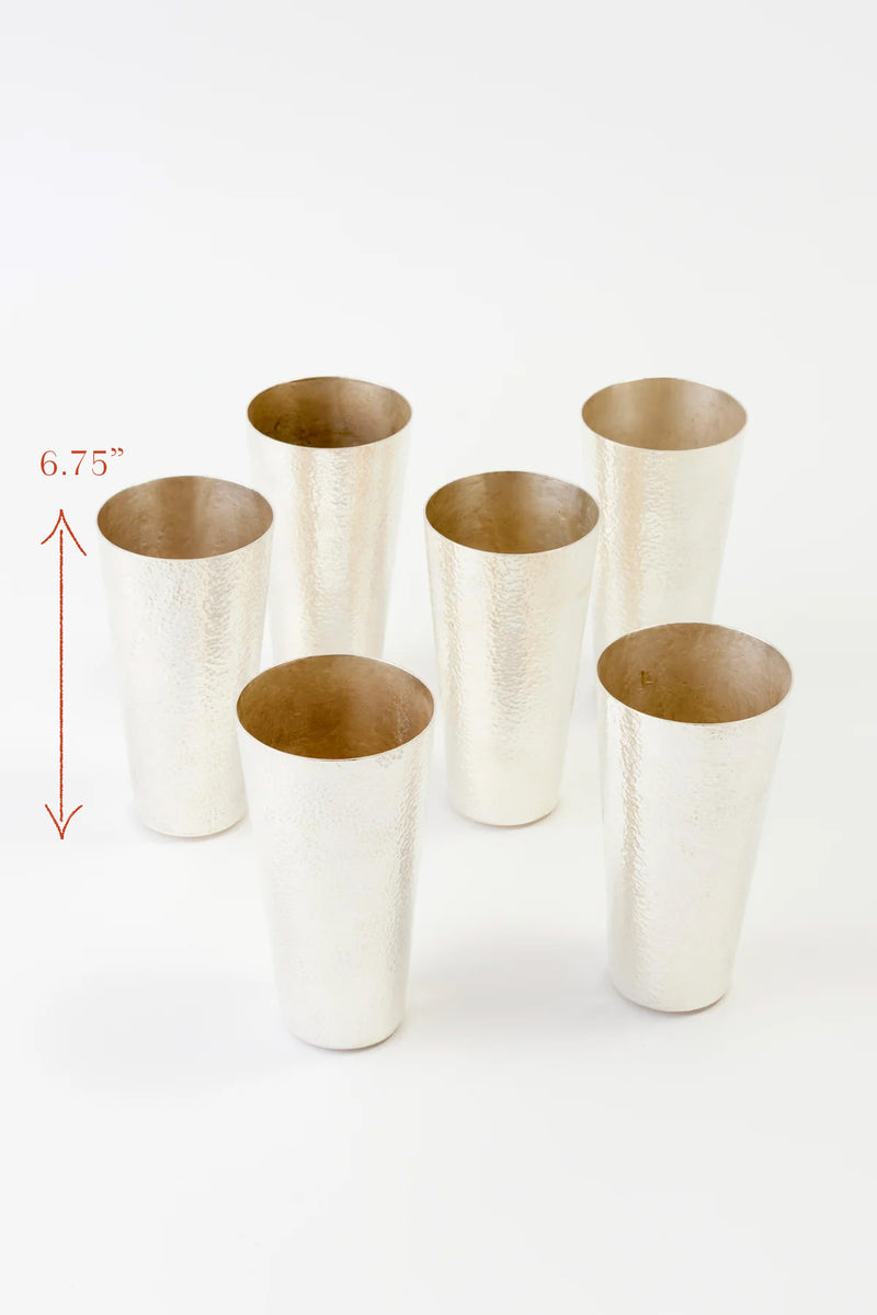 SET OF 6 HAMMERED SILVER TUMBLERS