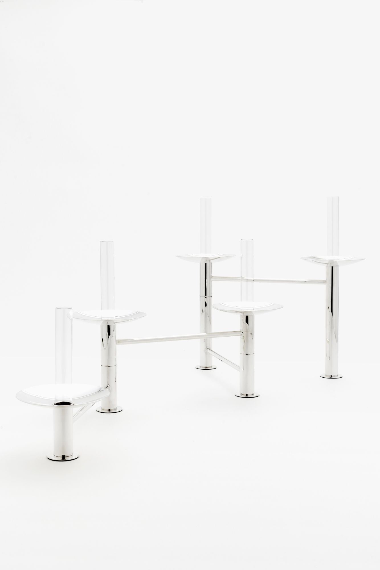 SILVER ARTICULATED CENTERPIECE TAPER HOLDER & VASE.