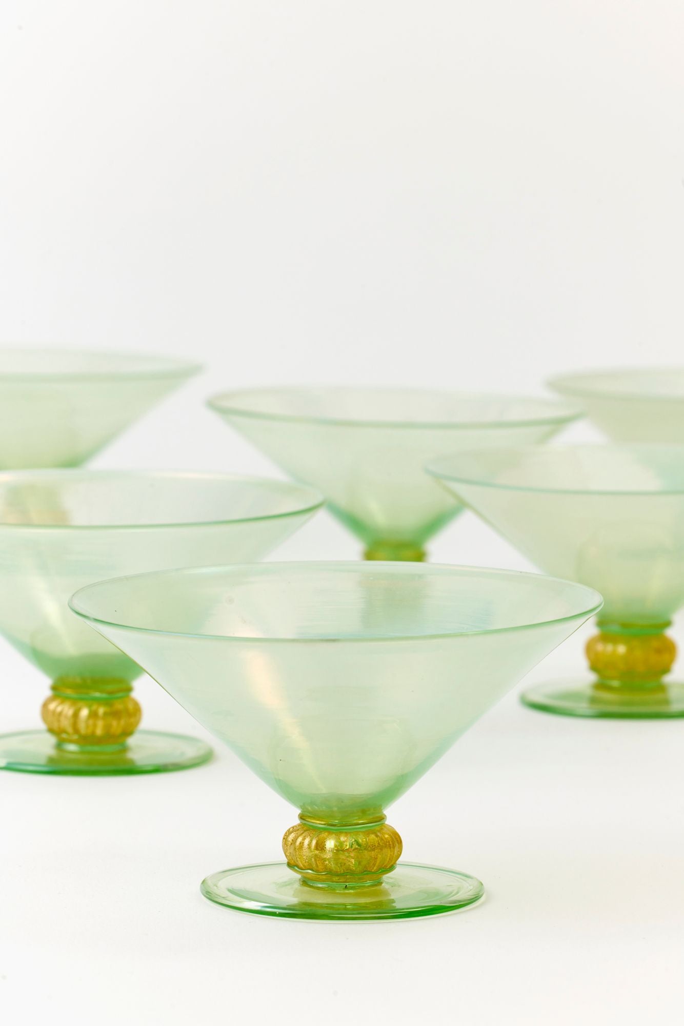 SET OF 6 VINTAGE GREEN VENETIAN COMPOTES.
