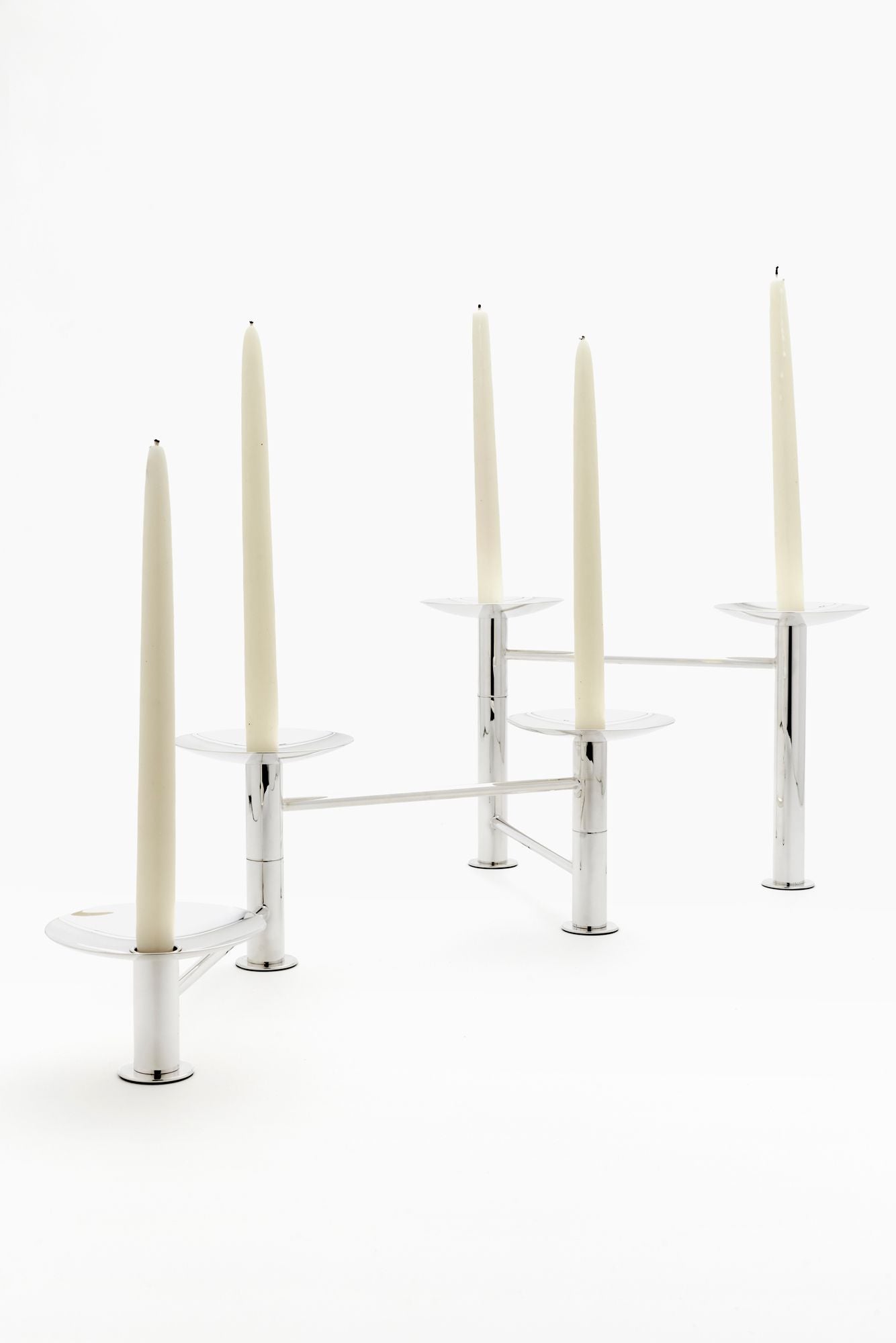 SILVER ARTICULATED CENTERPIECE TAPER HOLDER & VASE.