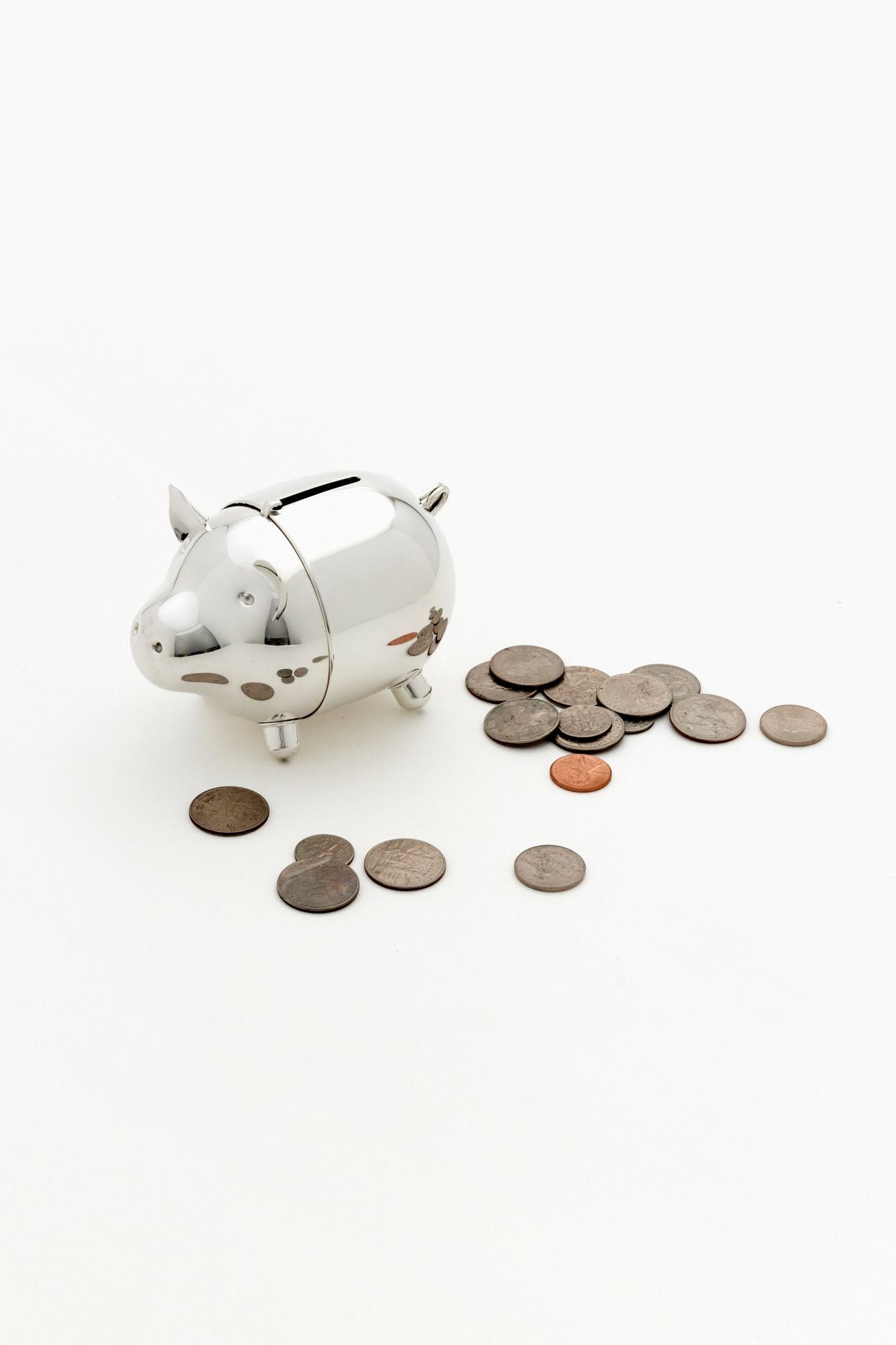 VINTAGE SILVER PIGGY BANK.