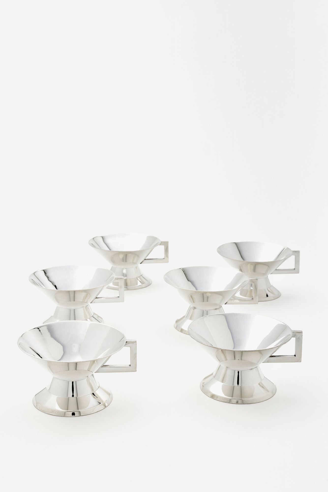 SET OF 6 VINTAGE DECO HANDLED COMPOTES.
