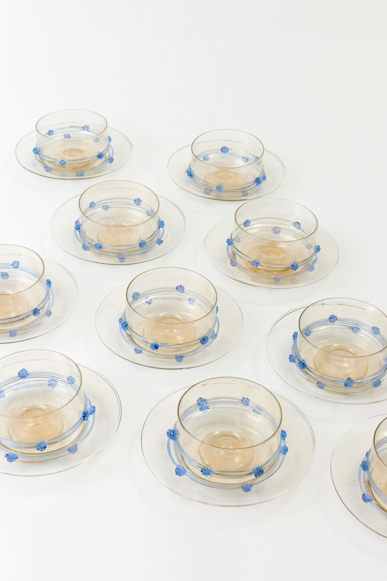 SET OF 10 VINTAGE SALVIATI COMPOTES & STANDS.
