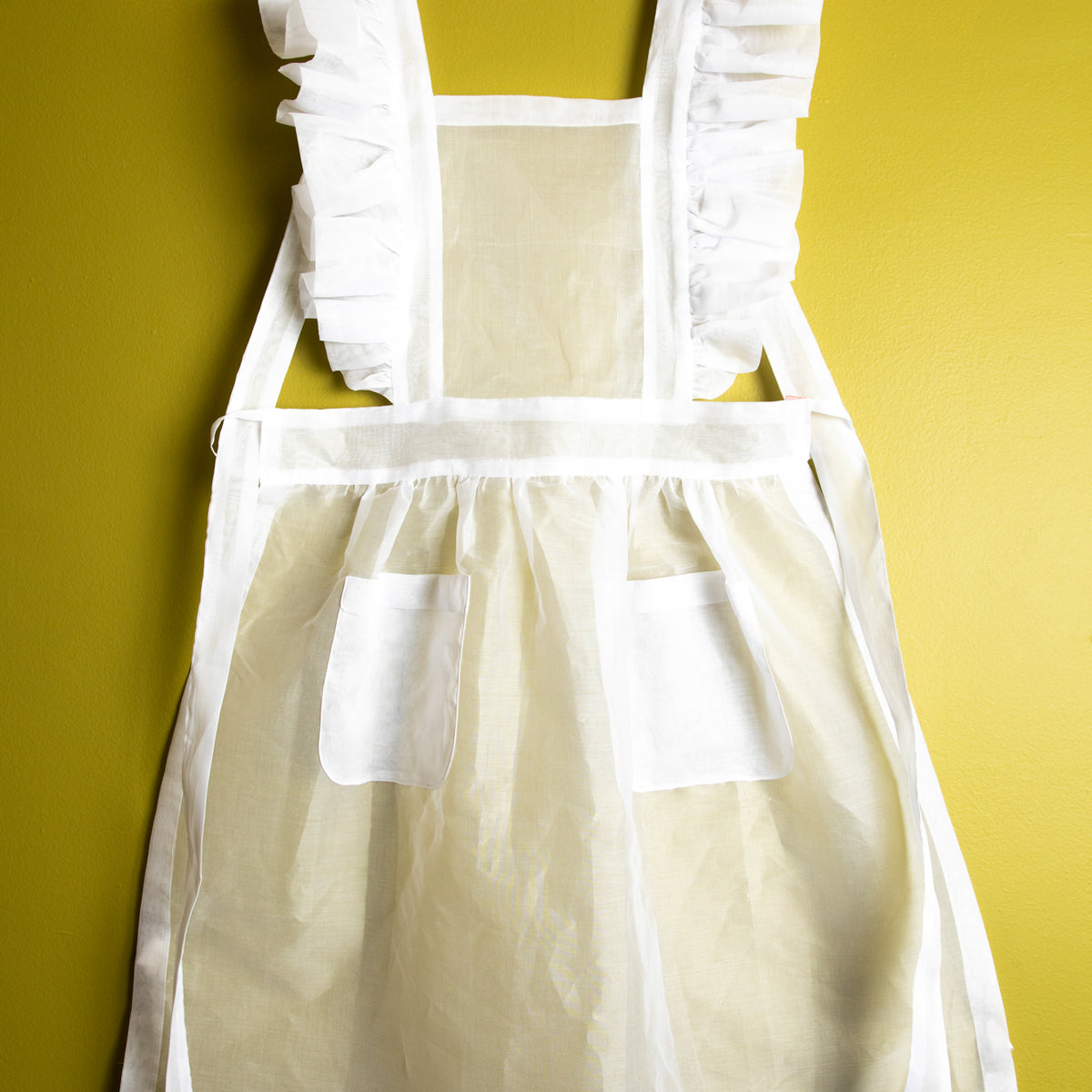 RUFFLED ORGANDY WHITE COTTON APRON