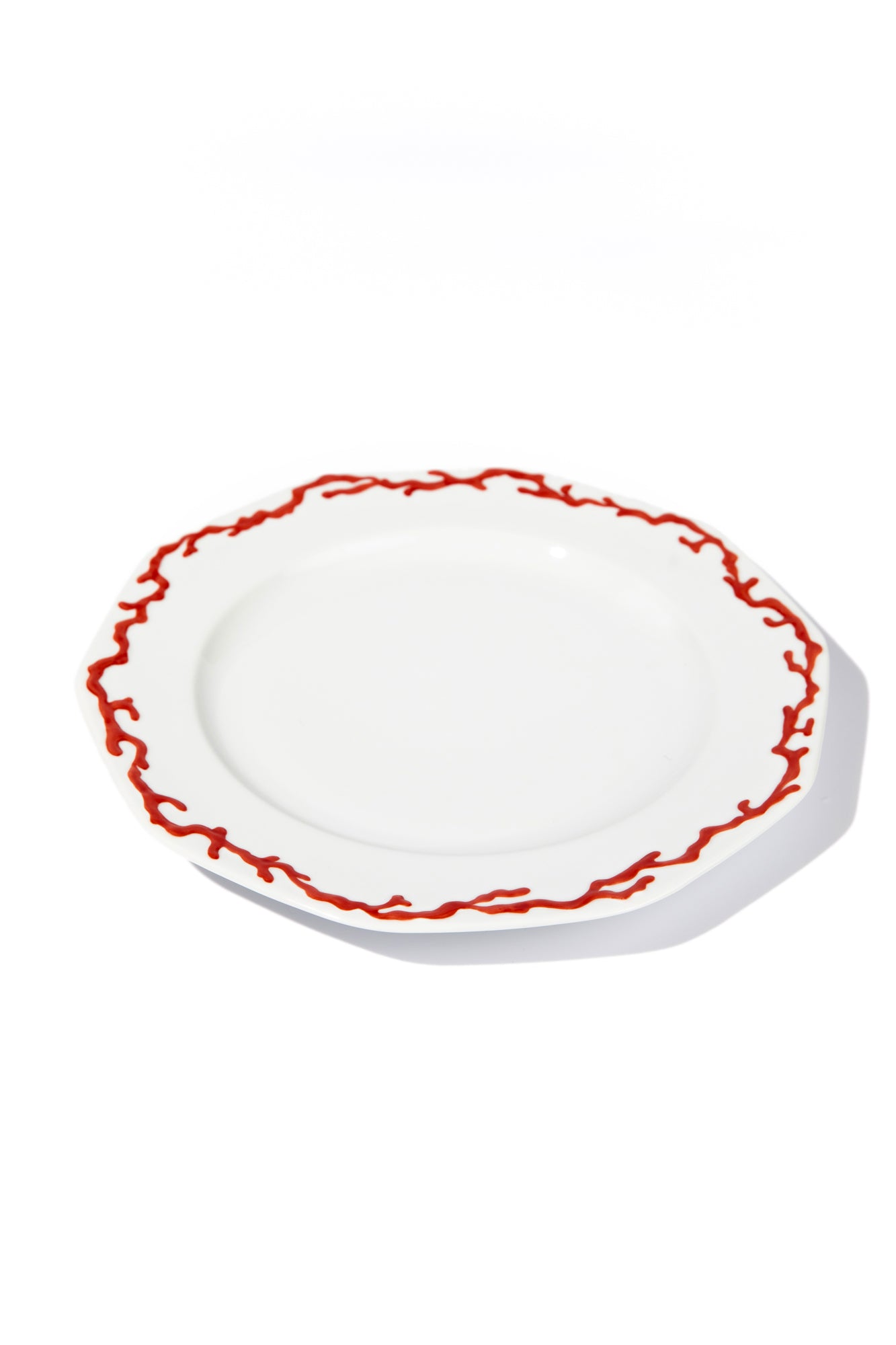 Uniquely beautiful patterned plates with a necklace of raised hand-painted red coral on the shoulder.