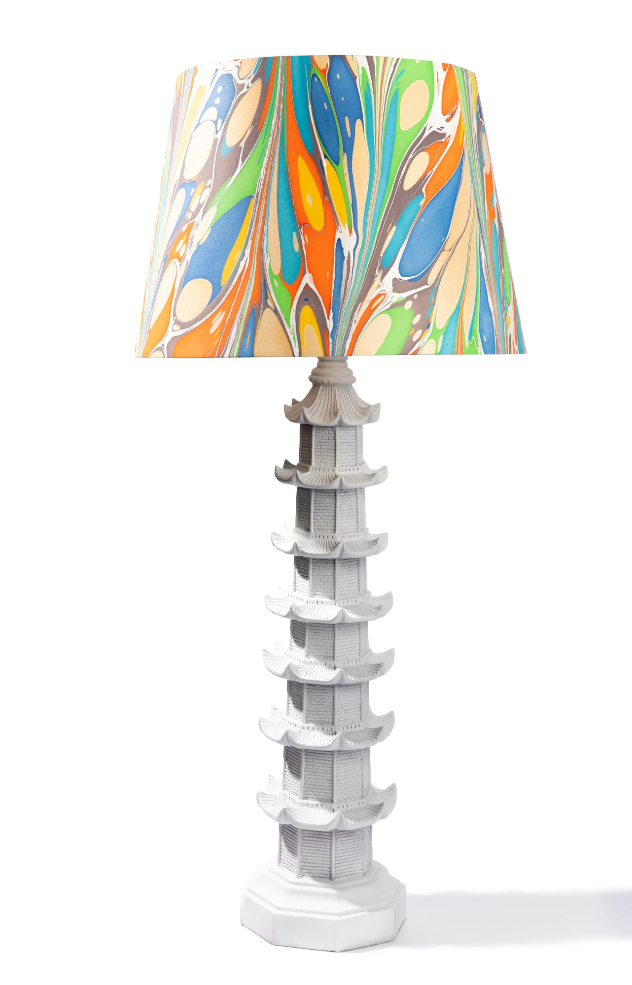 Spunky marbled paper lamp shades.