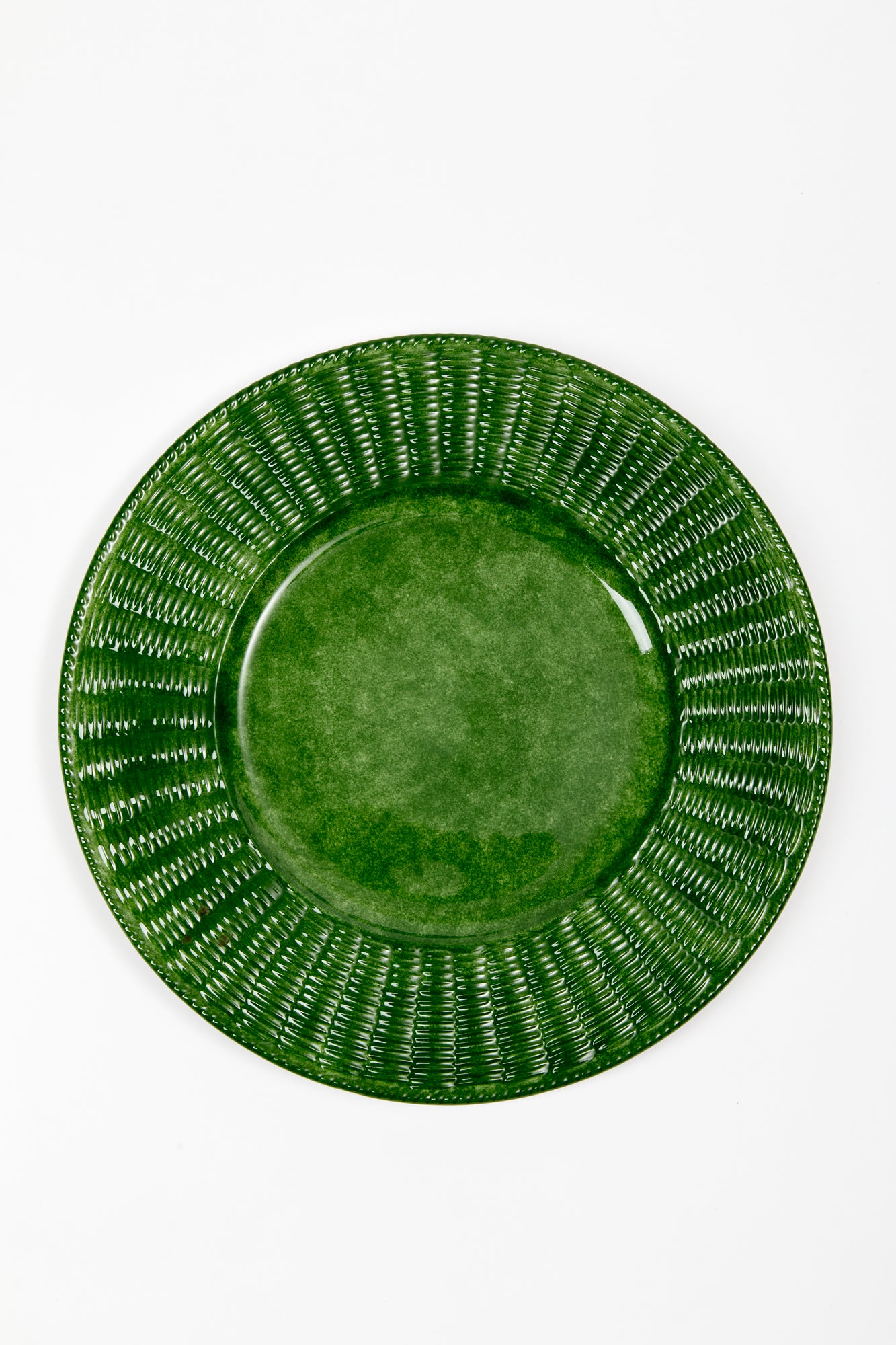 SET OF 6 GREEN CERAMIC WICKER SERVICE PLATES