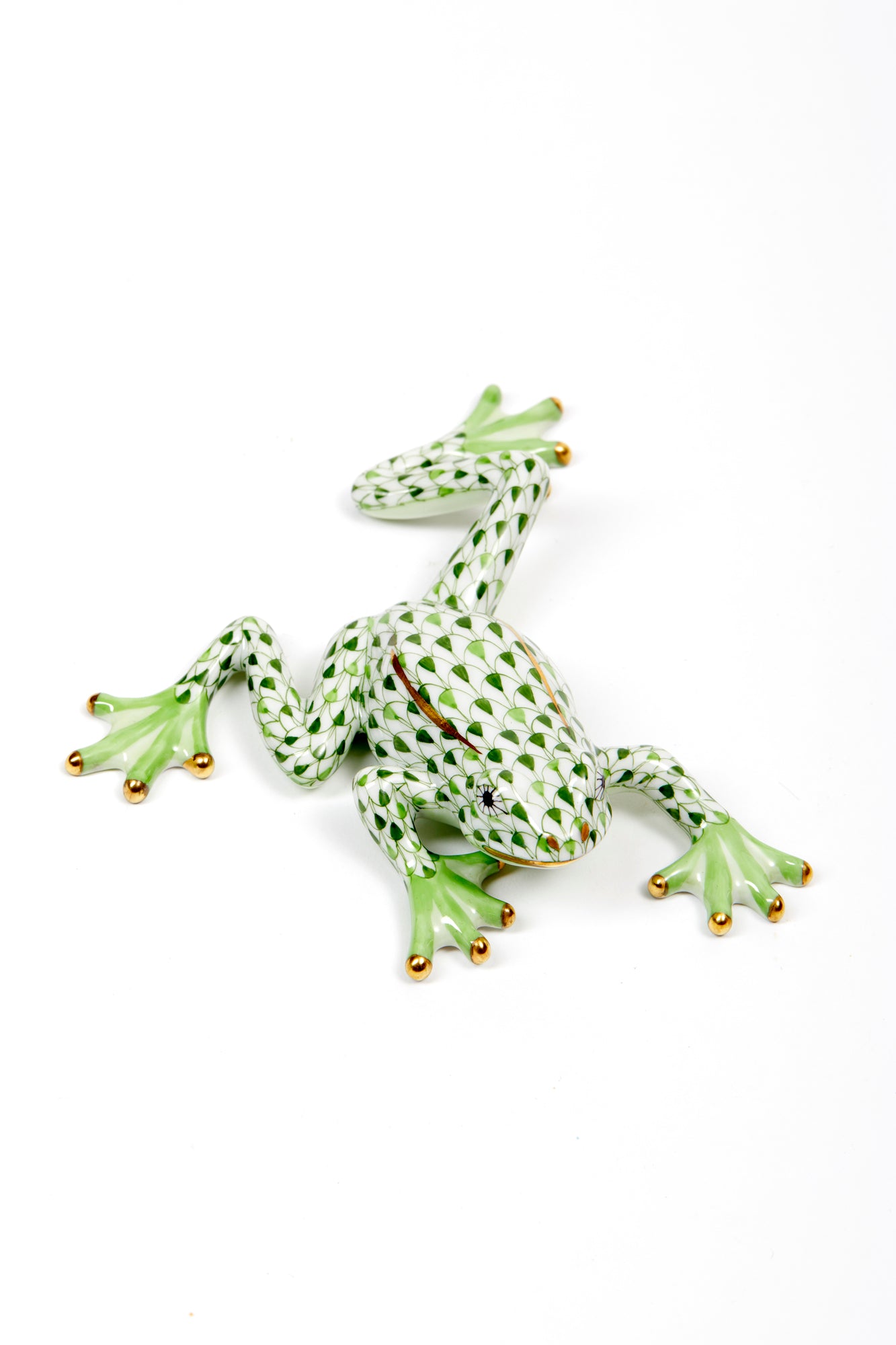 Handmade and hand-painted frog in Hungary by Herend by master artisans. 24k gold accents.