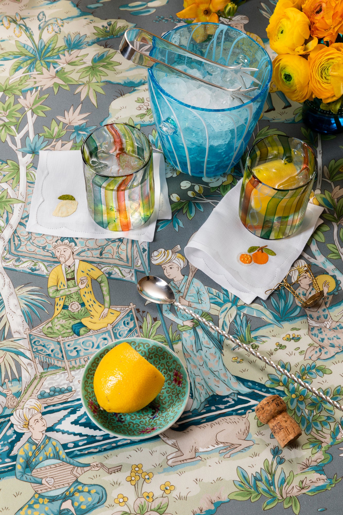 SET OF 4 CITRUS COCKTAIL NAPKINS
