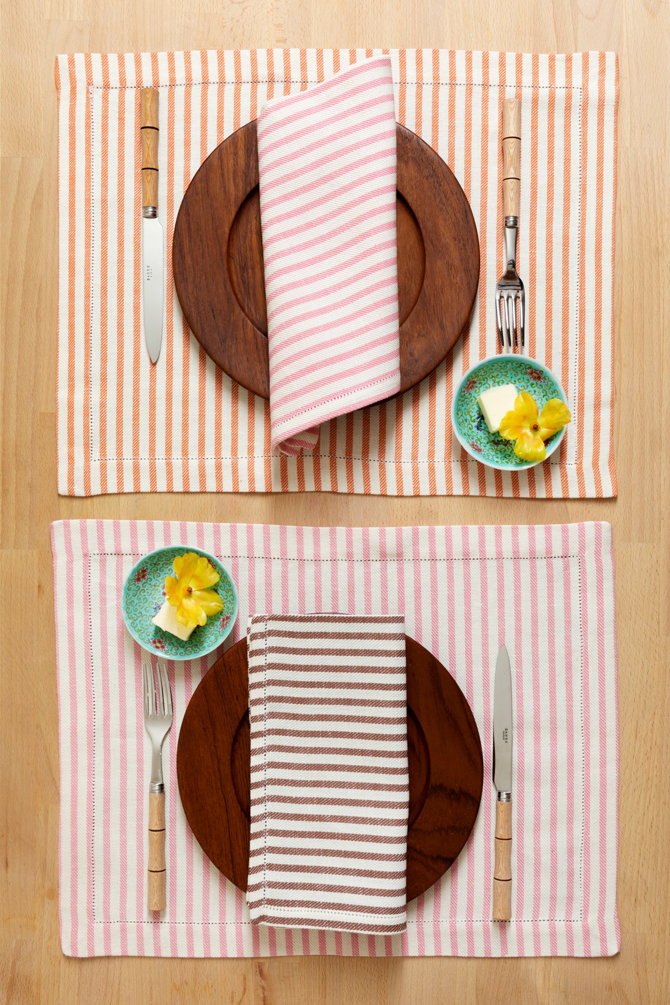 Flatware with bamboo handles.