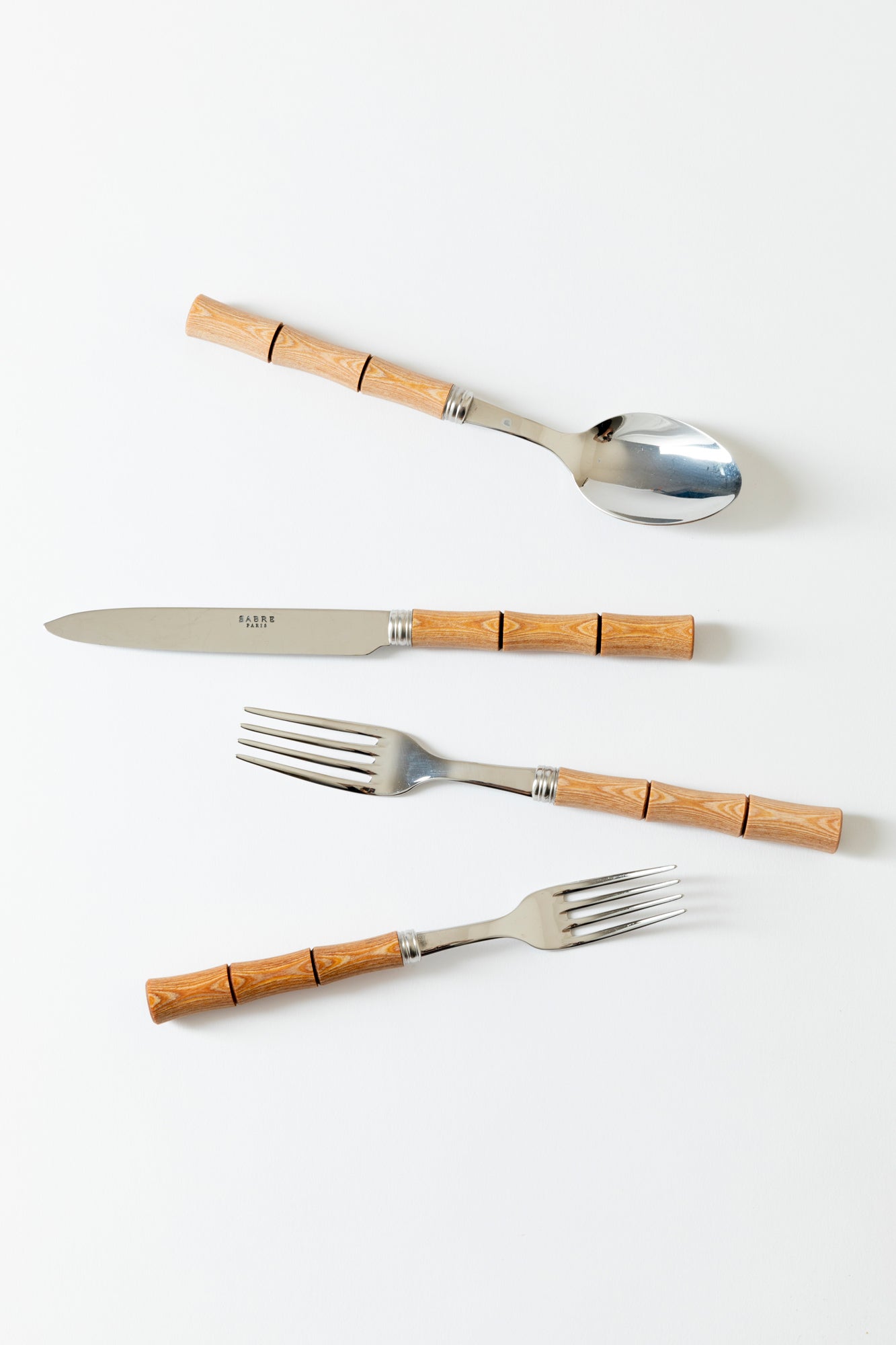 Flatware with bamboo handles.