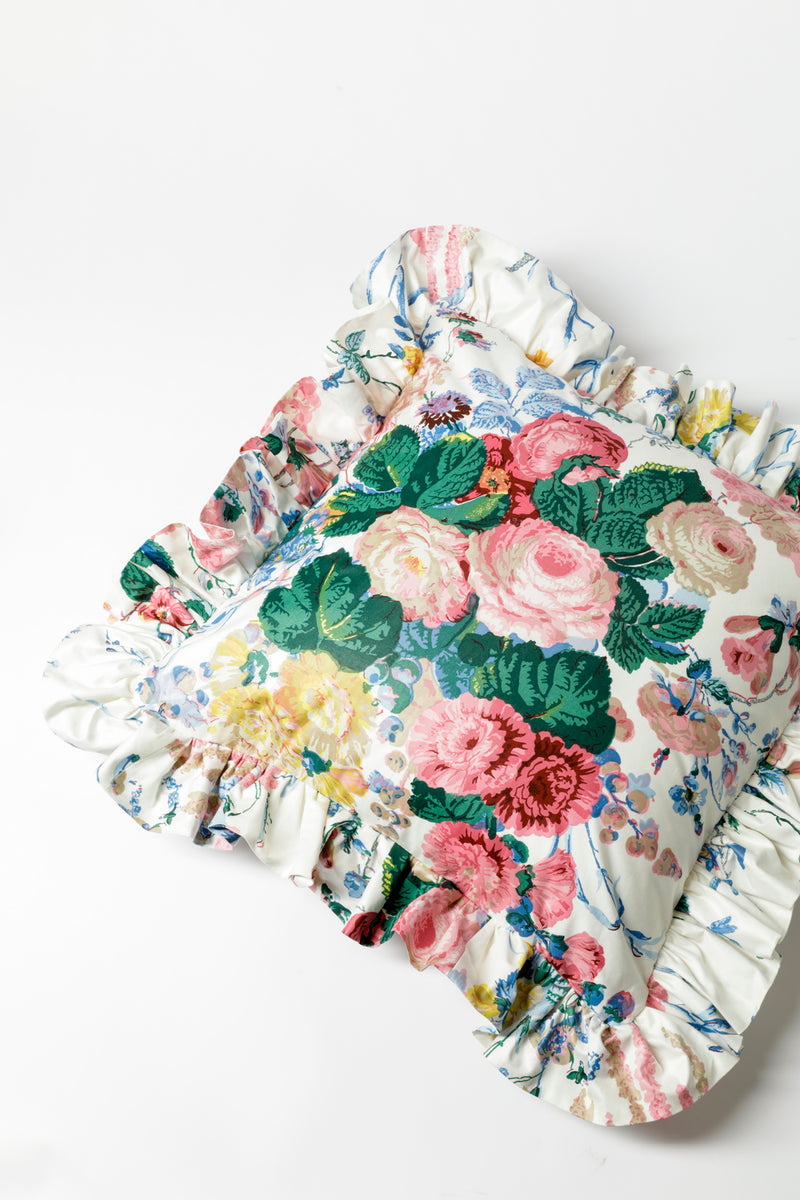 FLORAL BOUQUET RUFFLED PILLOW AND CHAIR CUSHION