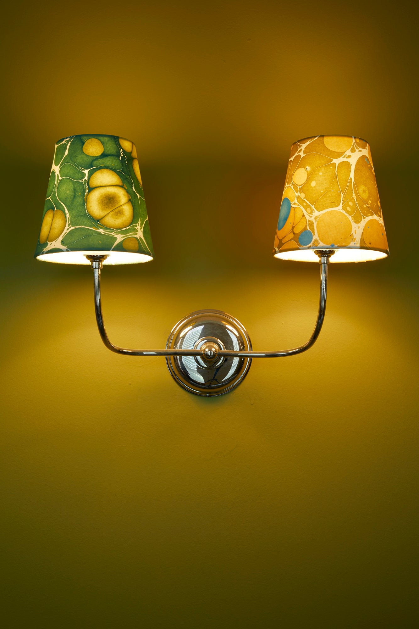 Hand marbled chandelier shades.