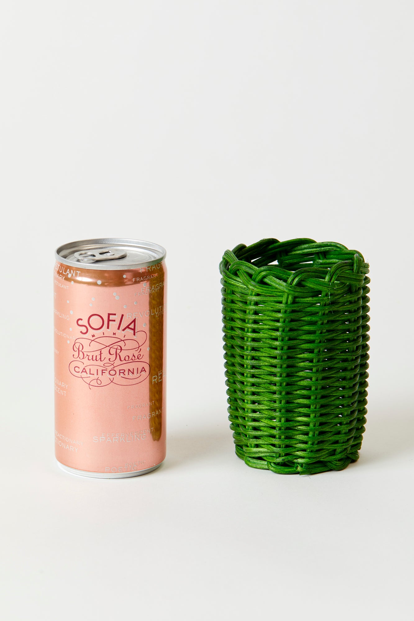 Red and green wicker slim can covers.