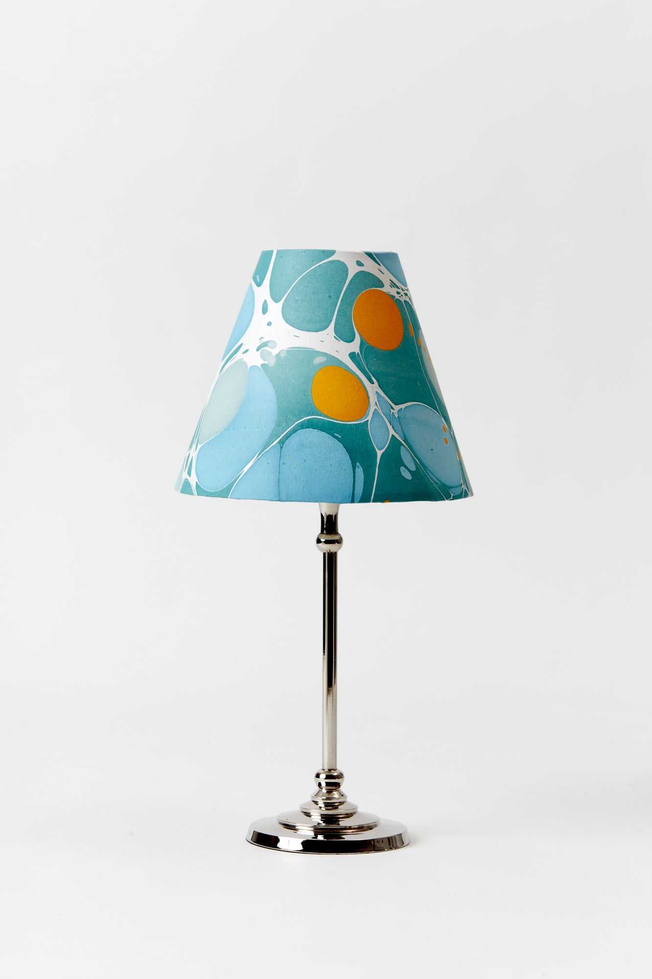 Marbled paper table lamp shade in blue.