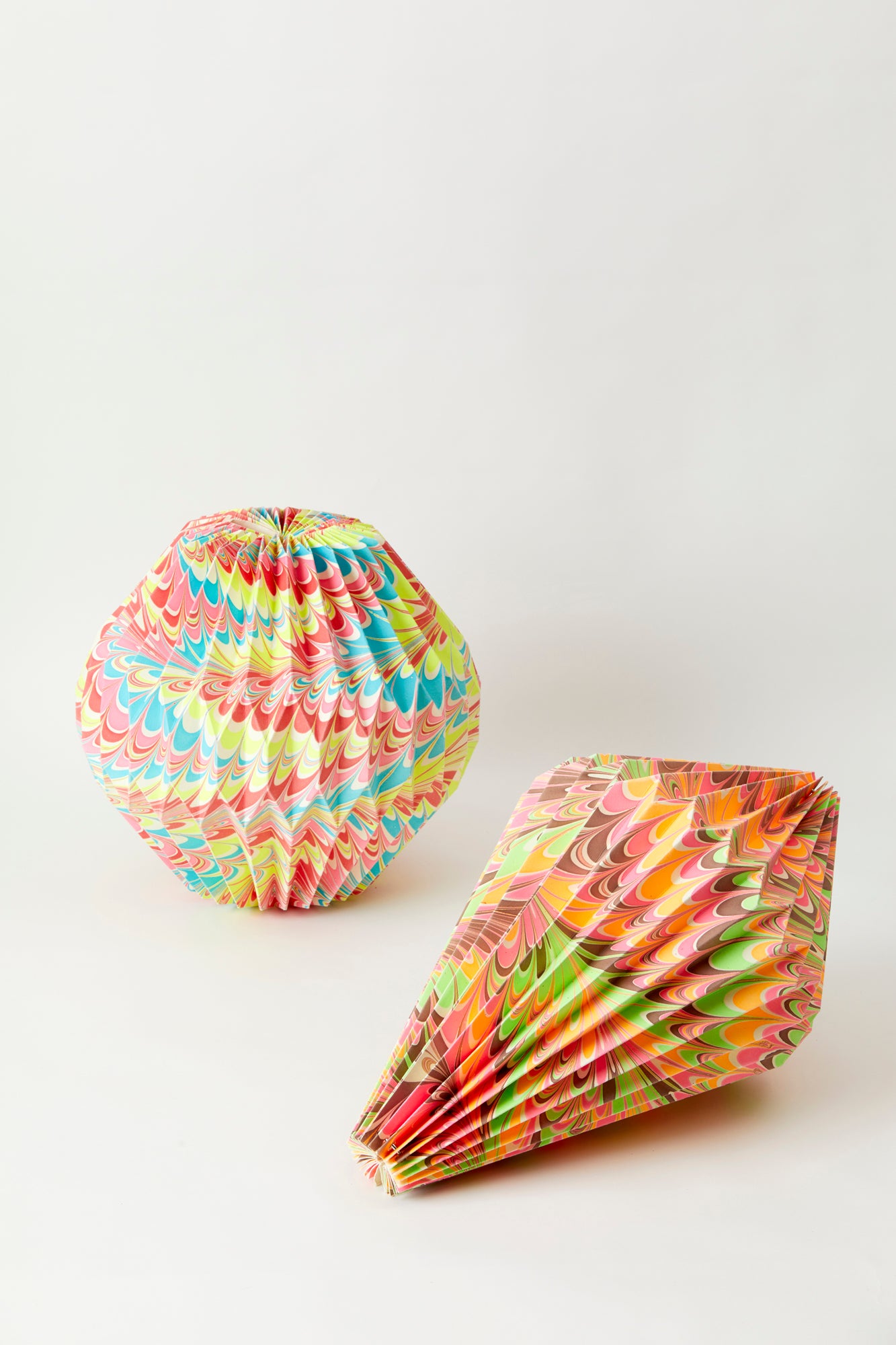 Marbled paper lanterns in variety of colors.