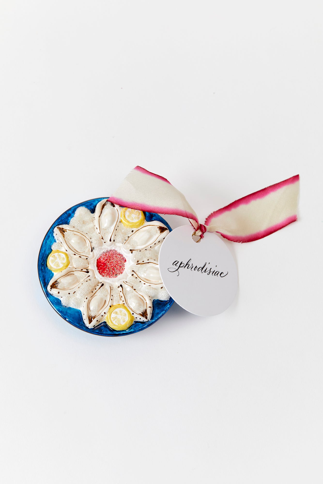 Hand-painted glass oyster platter ornament crafted in Poland.
