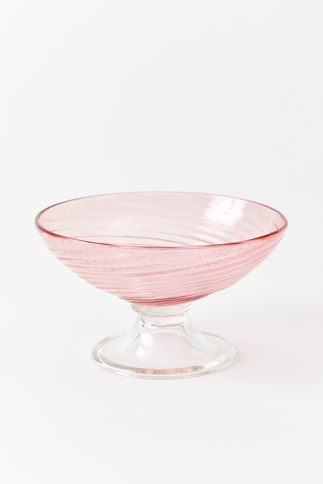 Handblown blush glass dessert compote. 
