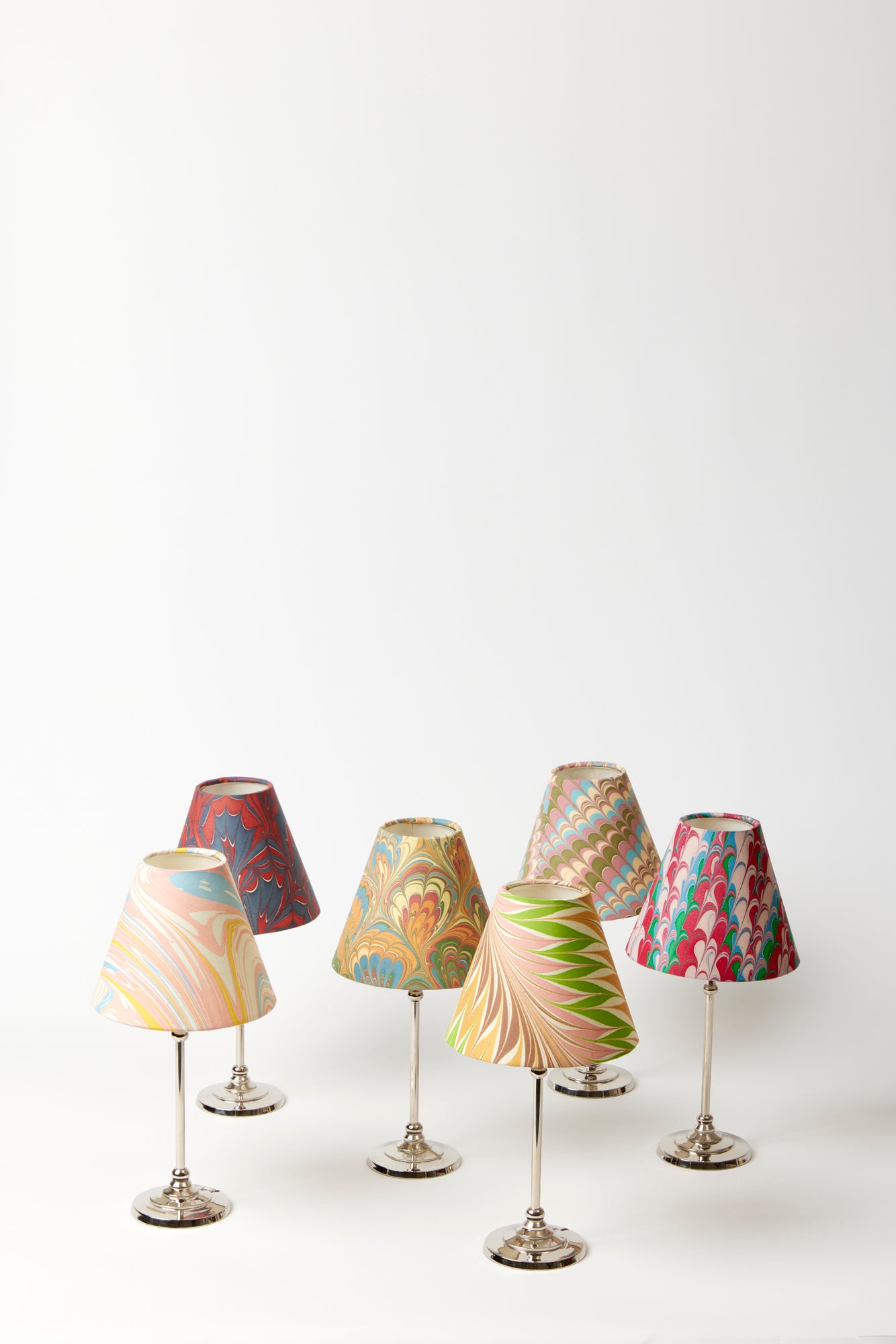 Marbled paper lamp shades.