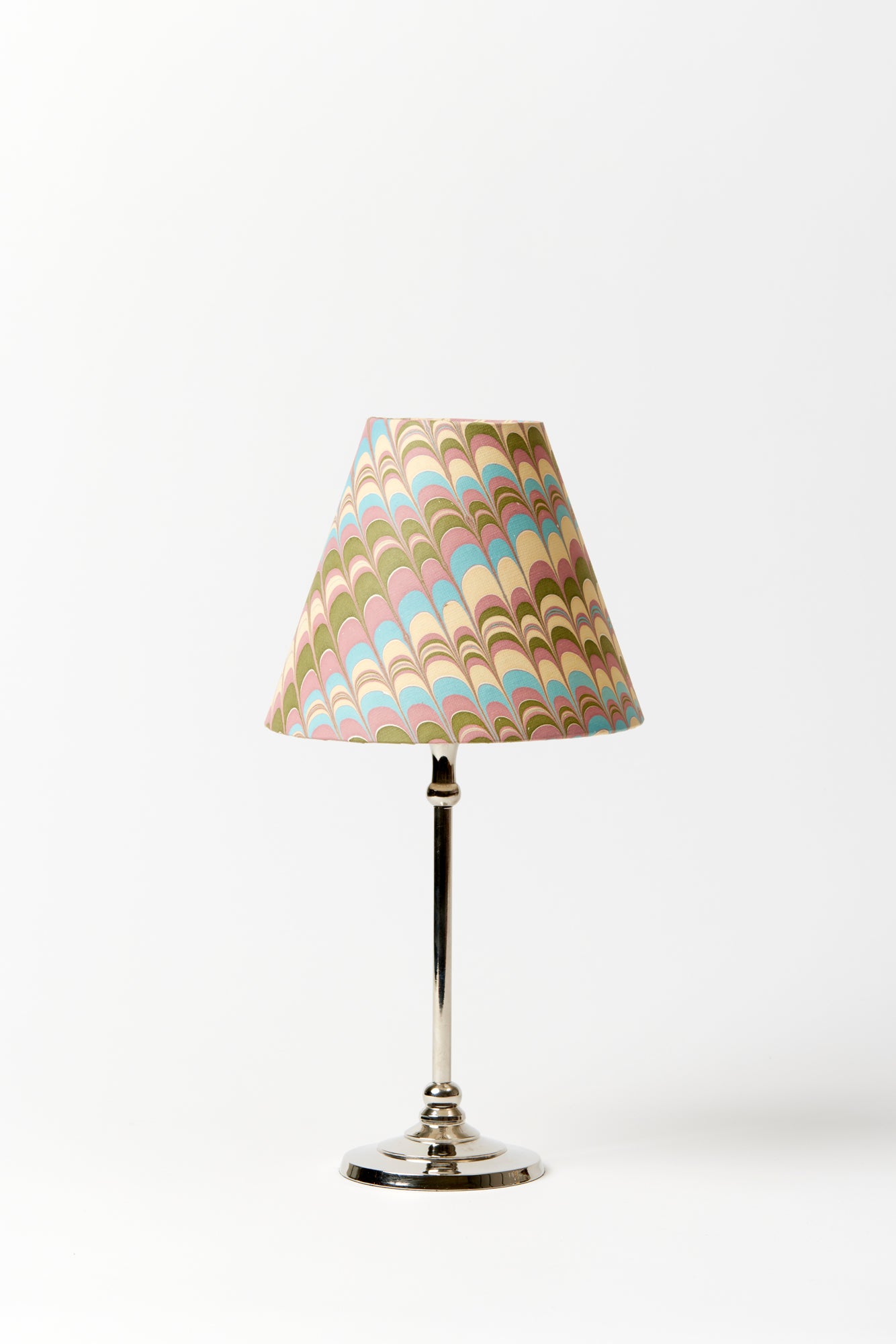 Marbled paper lamp shade in blush & powder.