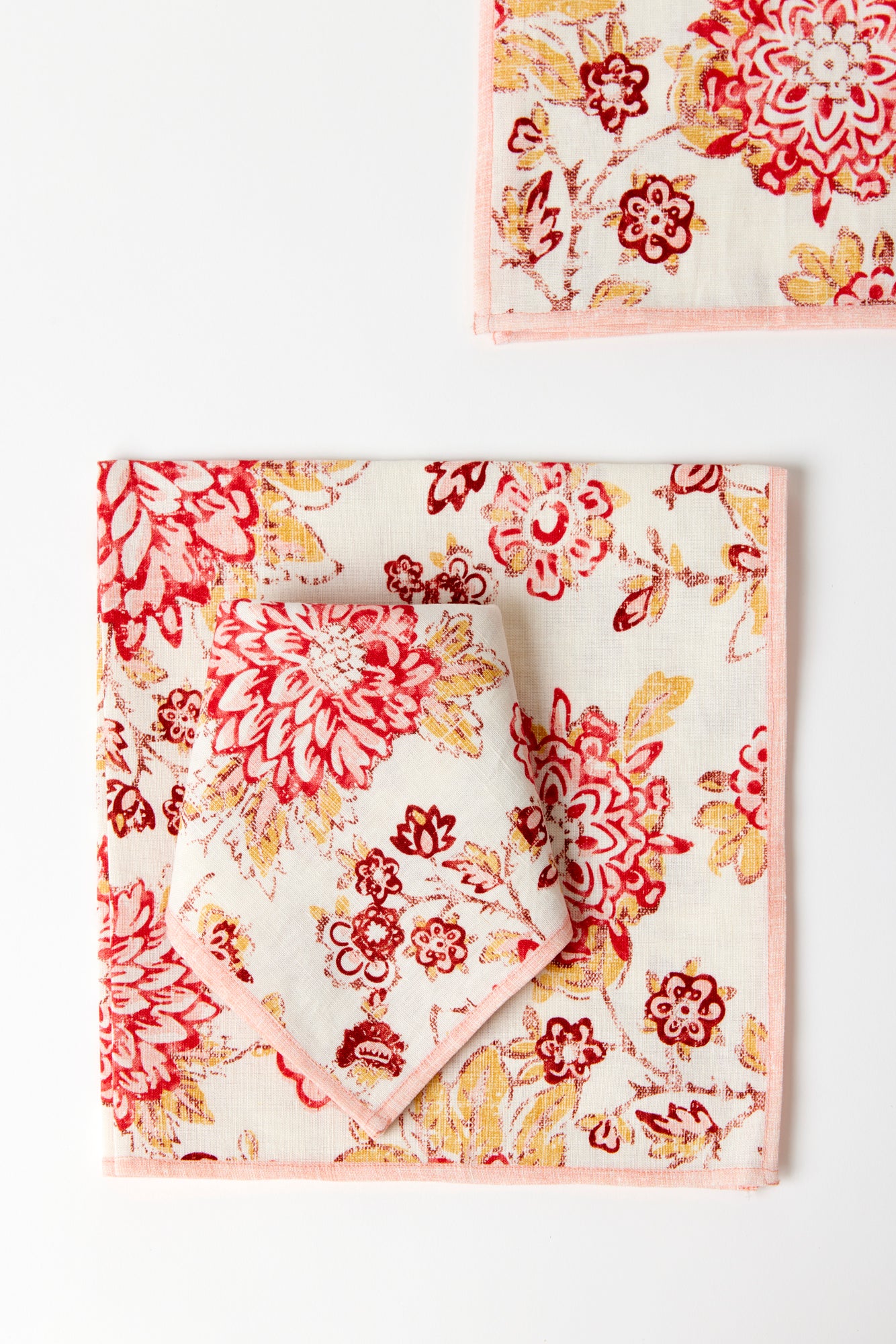 Spicy Red and Pink Floral Dinner Napkin.