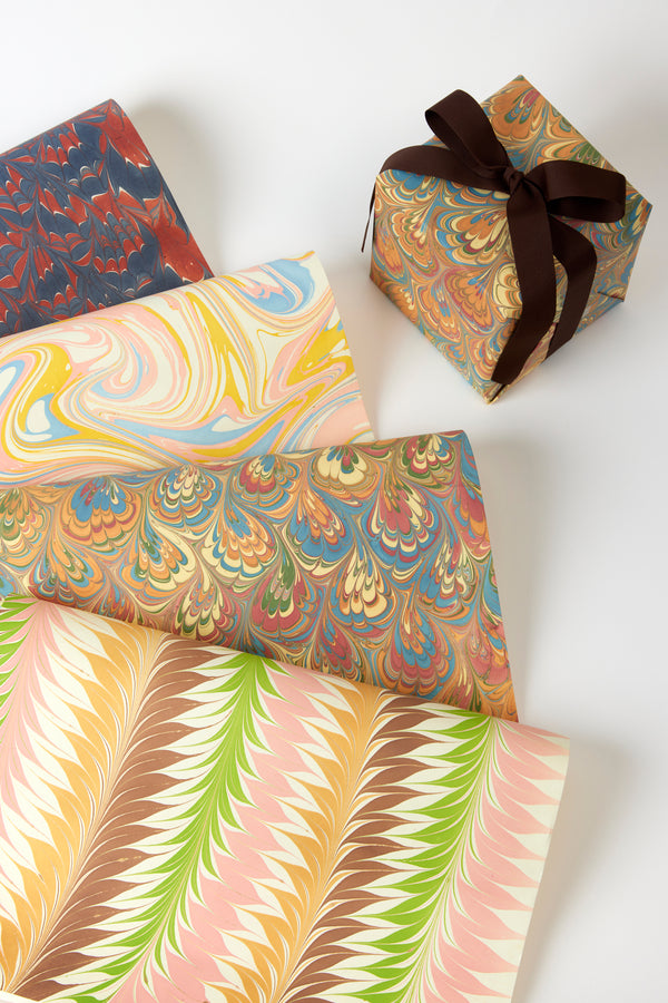 SET OF 4 SPICY MARBLED GIFT WRAP