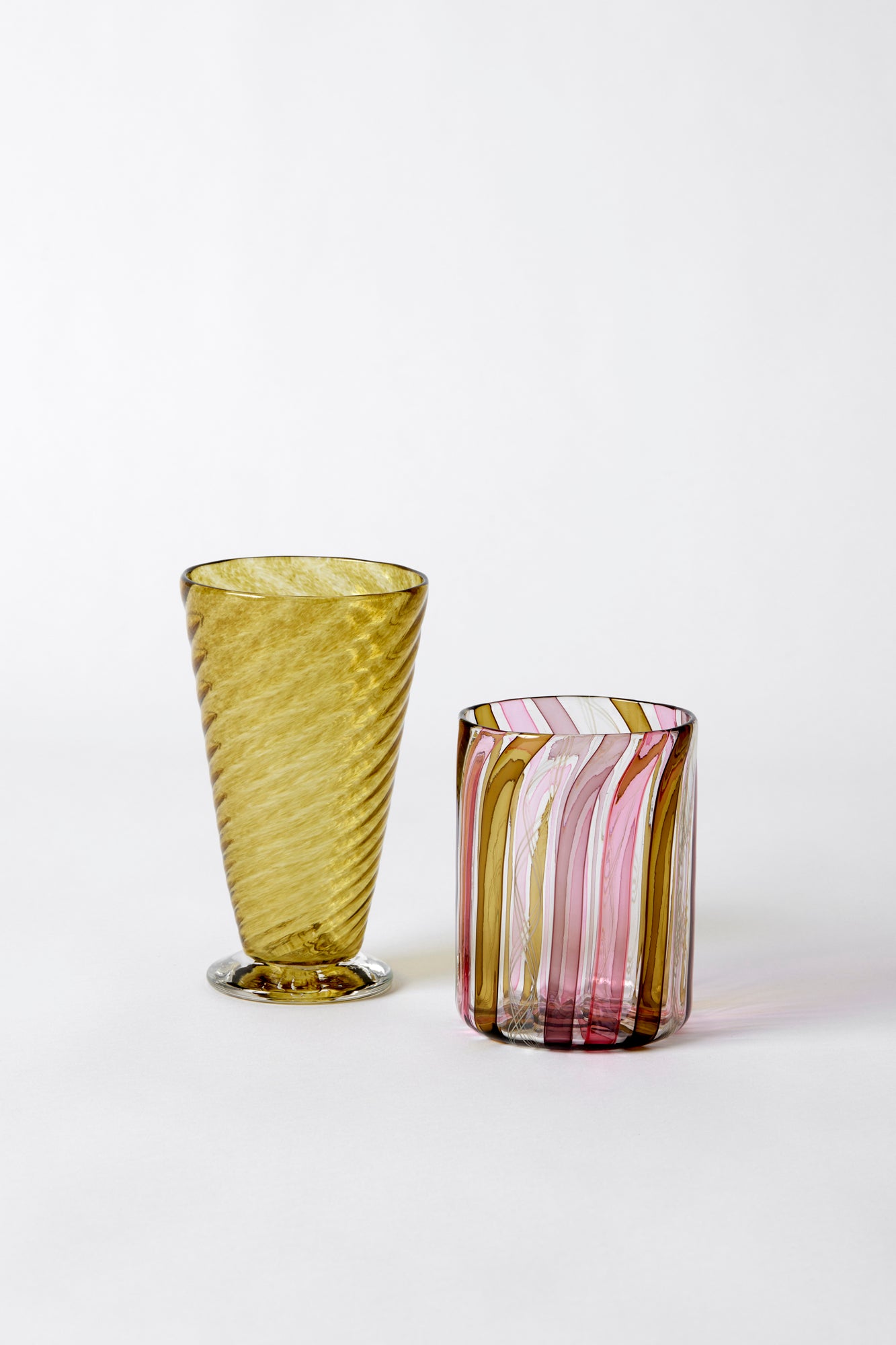Twisted glass goblets handblown by Tracy Glover.